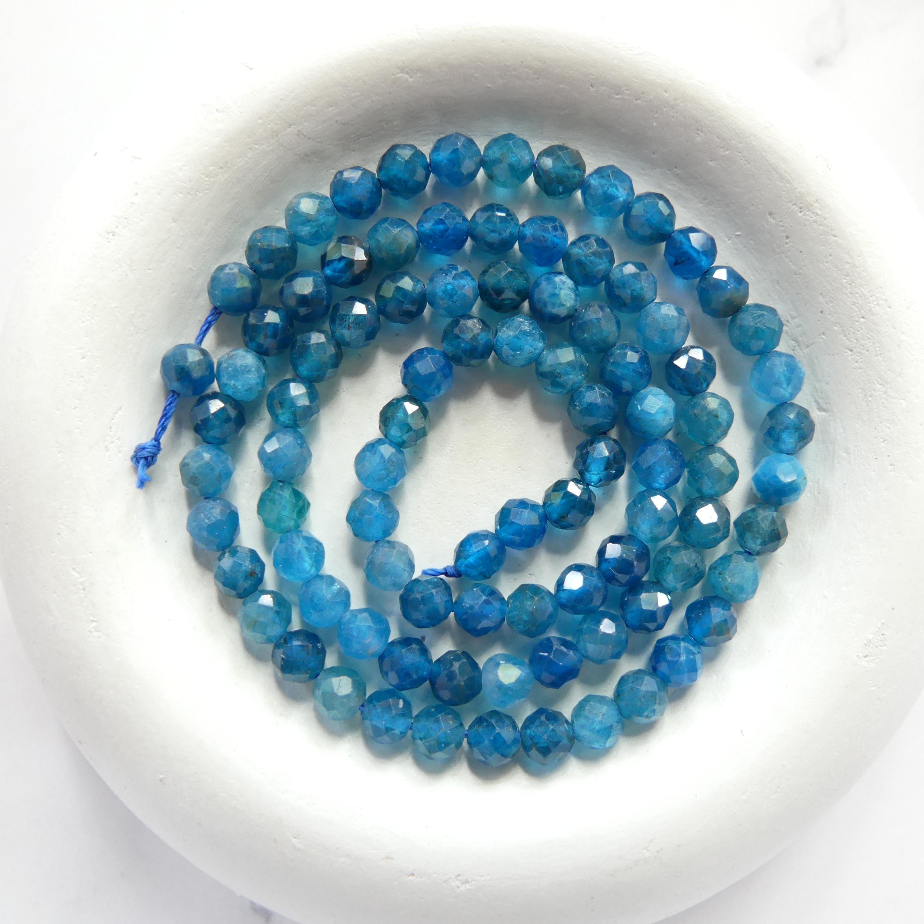 4mm Neon Apatite Faceted Beads 15" Genuine Gemstone Beads for Jewelry Making Beading Craft Gift Beads Blue Crystal