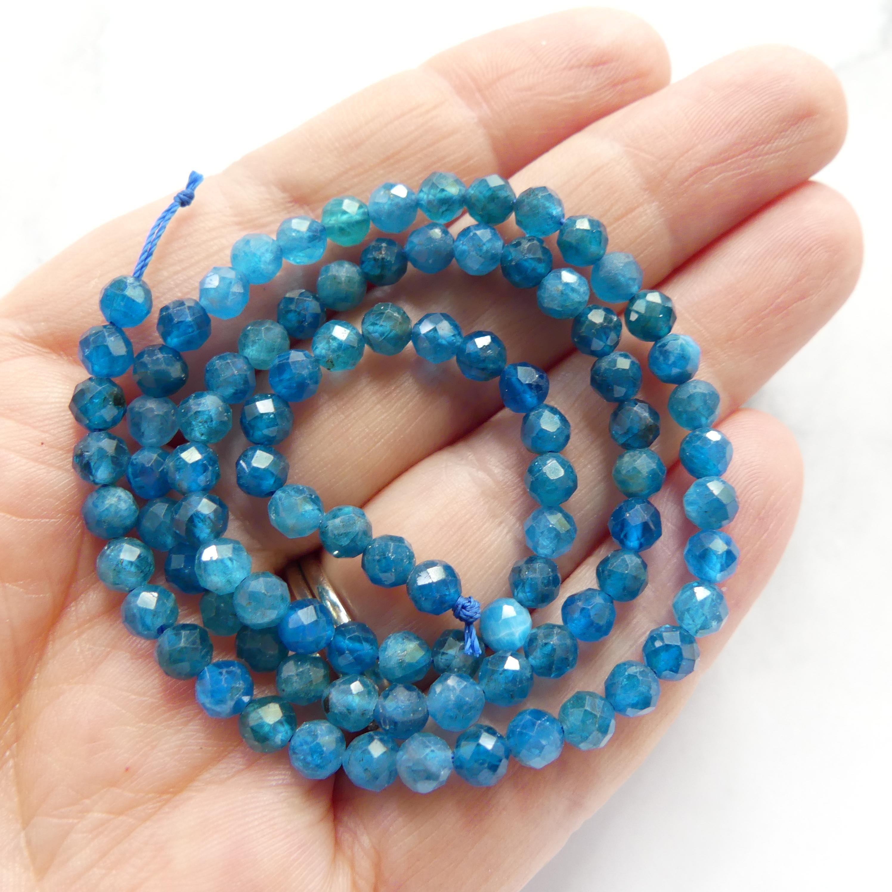 4mm Neon Apatite Faceted Beads 15" Genuine Gemstone Beads for Jewelry Making Beading Craft Gift Beads Blue Crystal