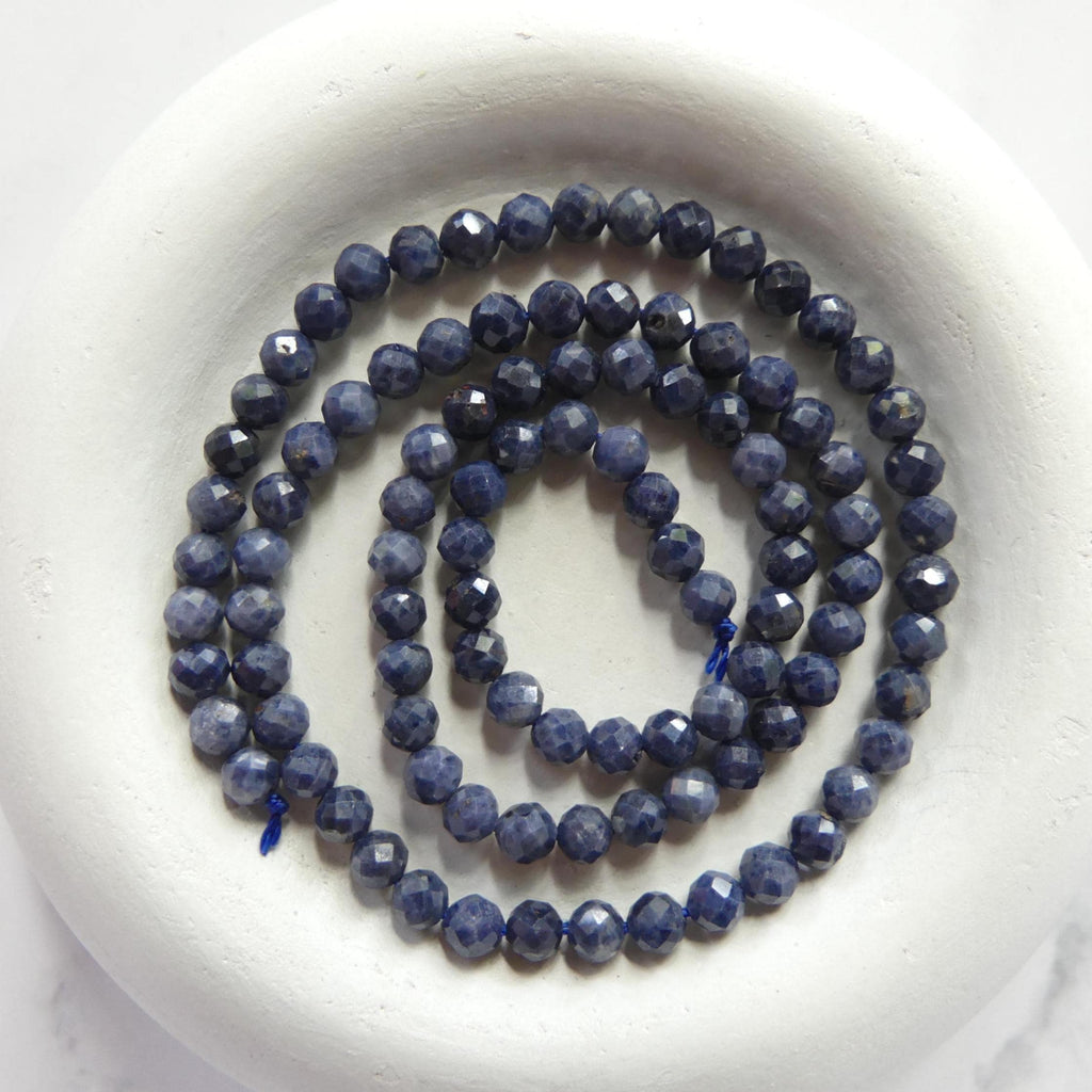 4mm Natural Sapphire Beads Dark Blue Sapphire Faceted 15" Genuine Gemstone Beads Jewelry Making Beading Craft Gift September Birthstone