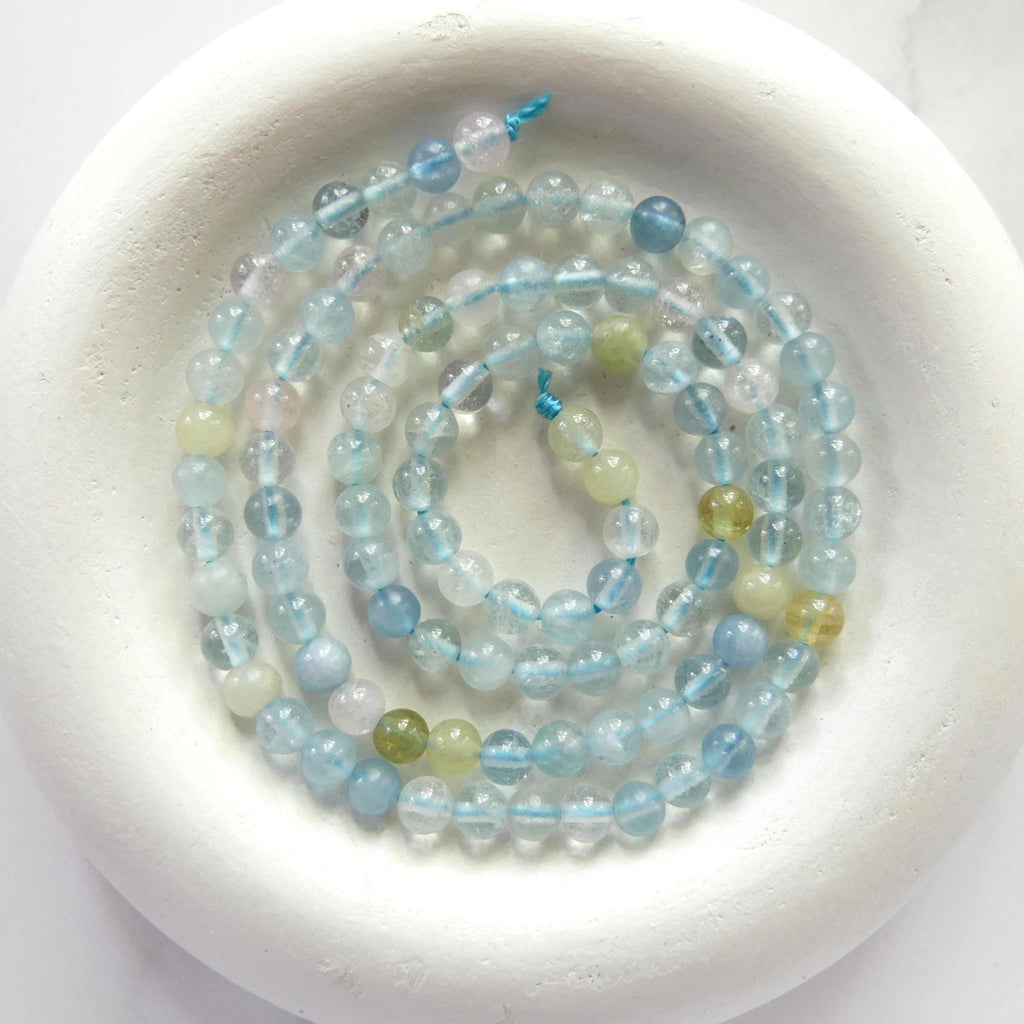 4mm Natural Multi Aquamarine Beads 15" Raw Aquamarine Smooth Genuine Gemstone Beads Jewelry Making Beading Craft Gift Beads March Birthstone