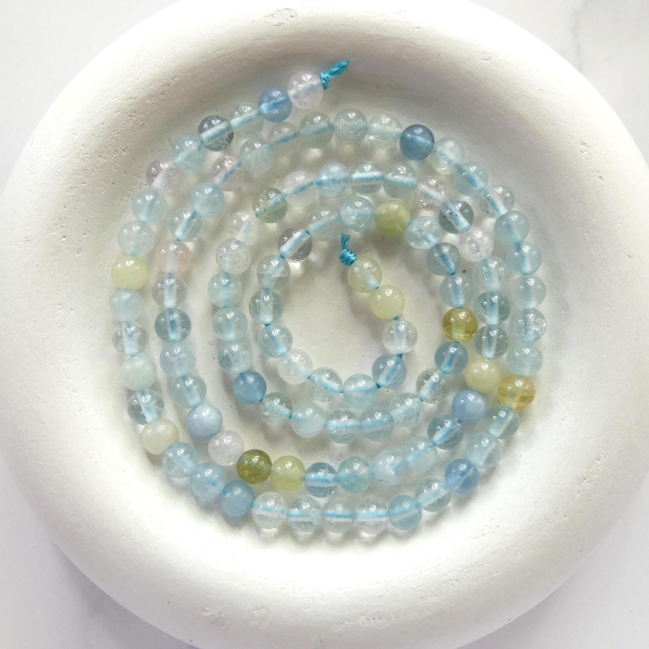 4mm Natural Multi Aquamarine Beads 15" Raw Aquamarine Smooth Genuine Gemstone Beads Jewelry Making Beading Craft Gift Beads March Birthstone