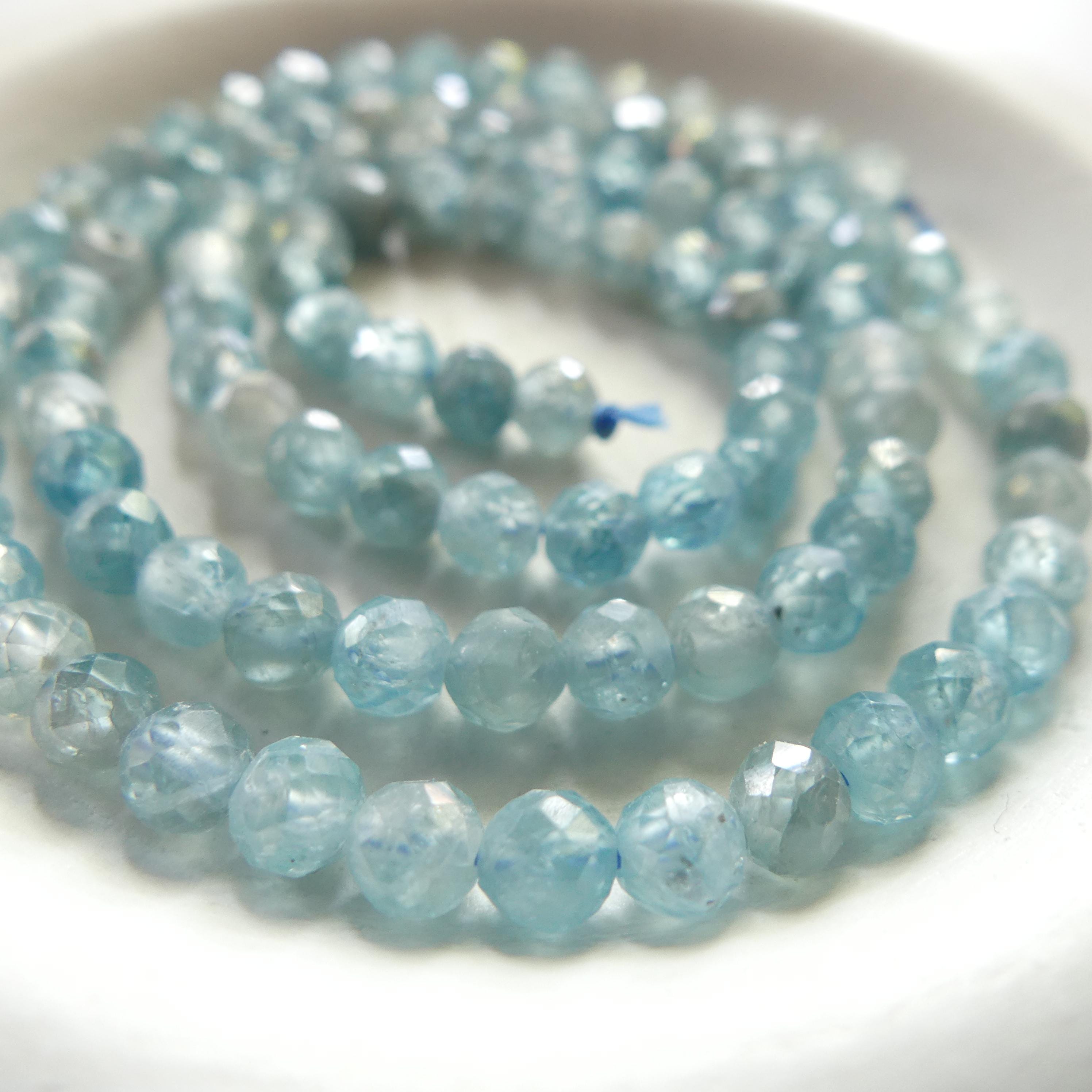 4mm Natural Blue Zircon Faceted Beads Genuine Zircon 15" Transparent Sparkly Gemstone Beads for Jewelry Making