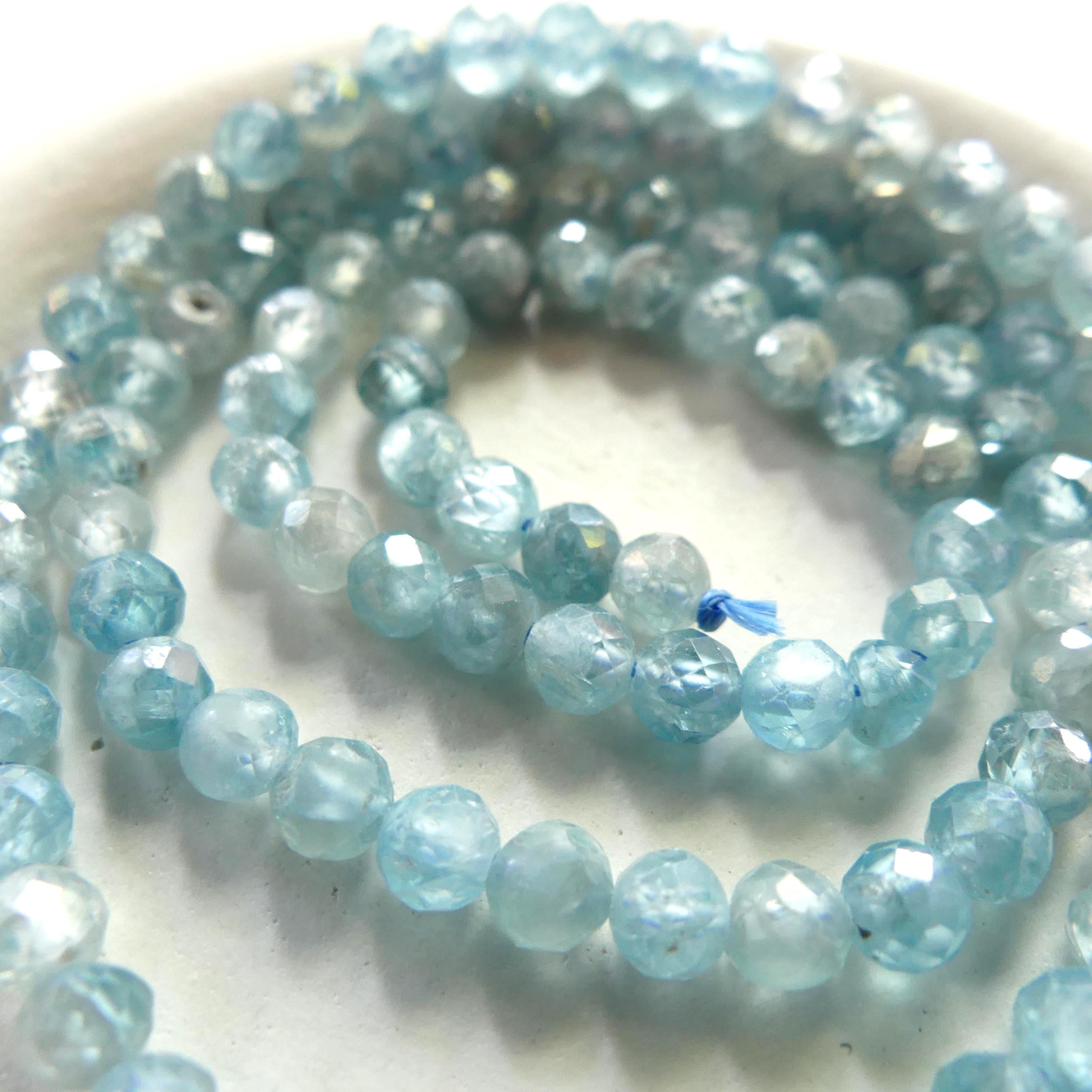 4mm Natural Blue Zircon Faceted Beads Genuine Zircon 15" Transparent Sparkly Gemstone Beads for Jewelry Making