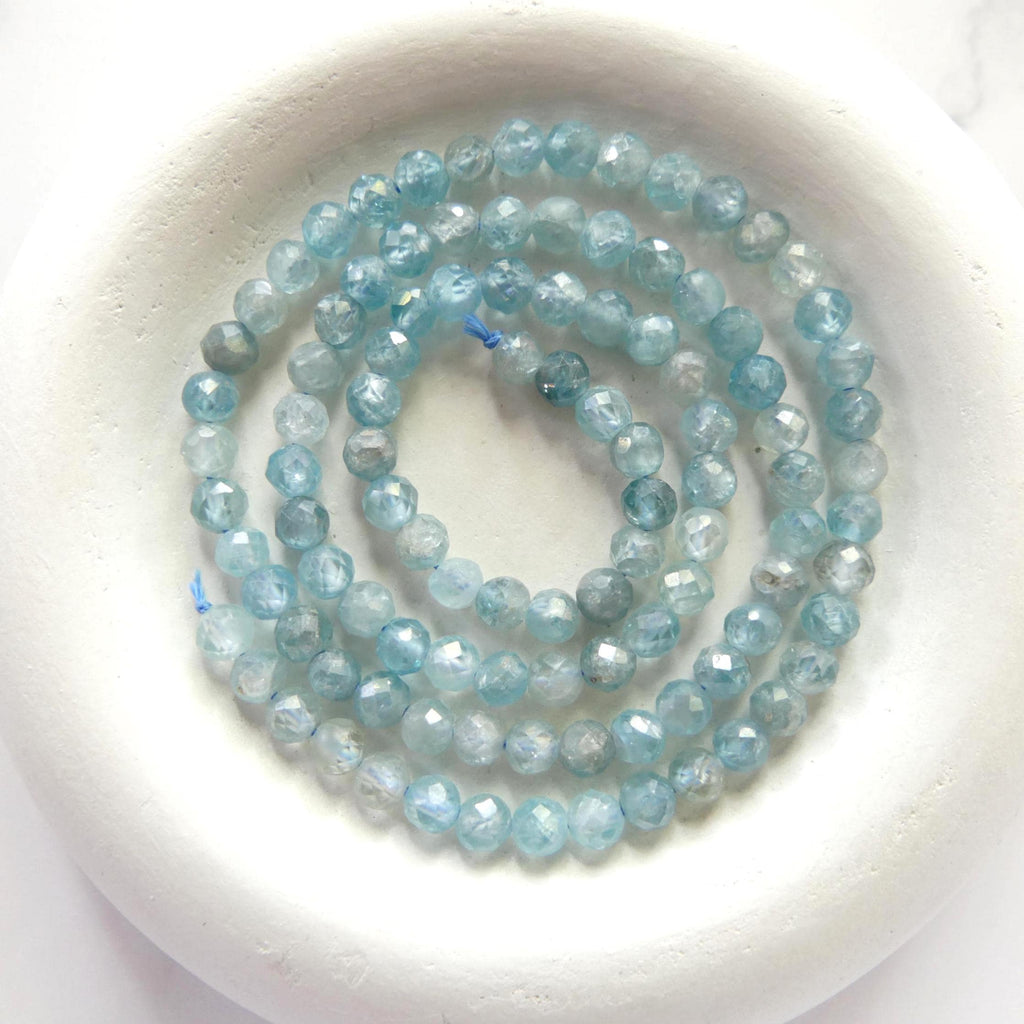 4mm Natural Blue Zircon Faceted Beads Genuine Zircon 15" Transparent Sparkly Gemstone Beads for Jewelry Making