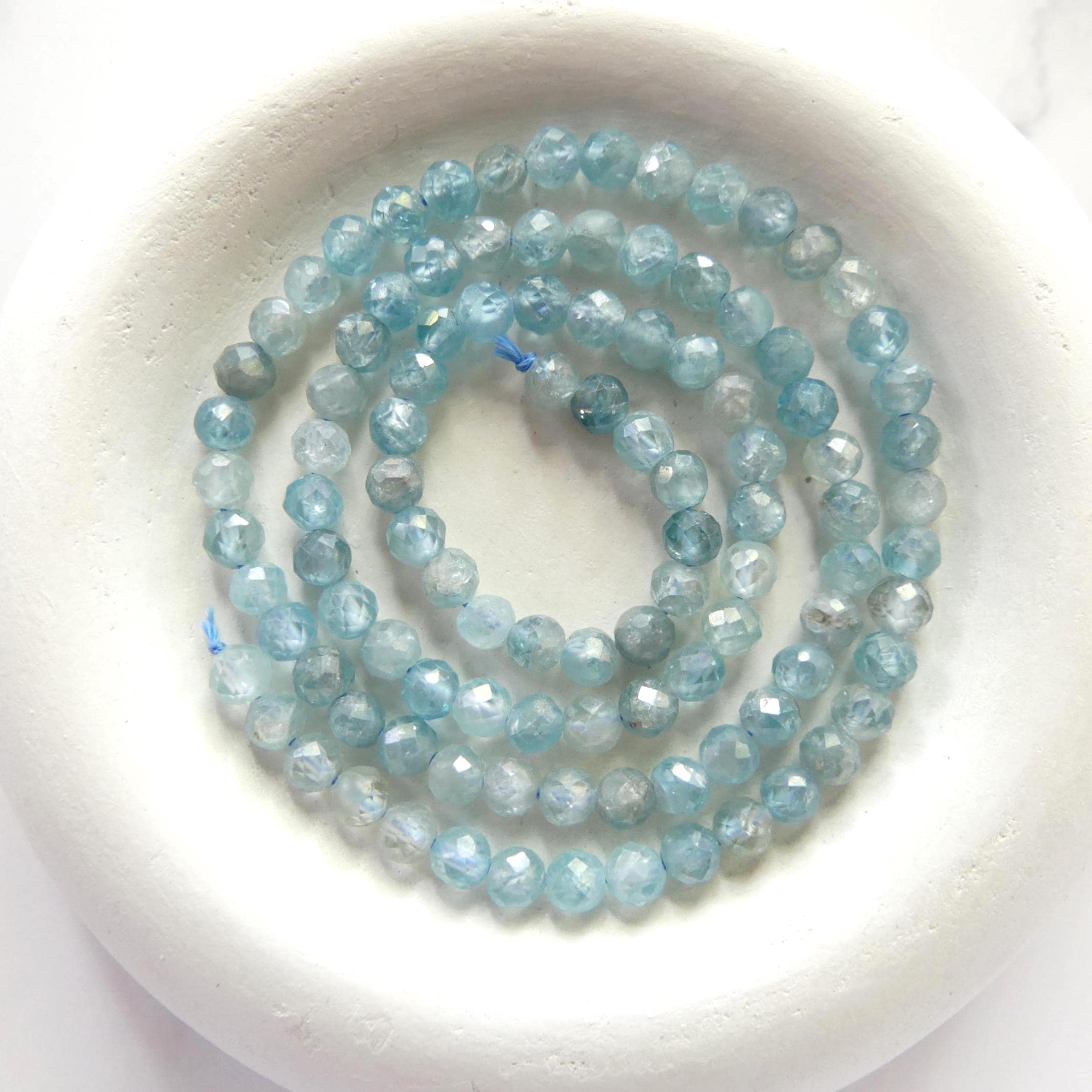 4mm Natural Blue Zircon Faceted Beads Genuine Zircon 15" Transparent Sparkly Gemstone Beads for Jewelry Making