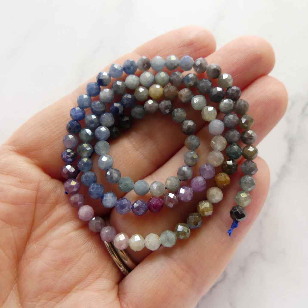 4mm Multi Sapphire Beads Faceted 15" Raw Colorful Sapphire Genuine Gemstone Beads Jewelry Making Beading Craft Gift September Birthstone