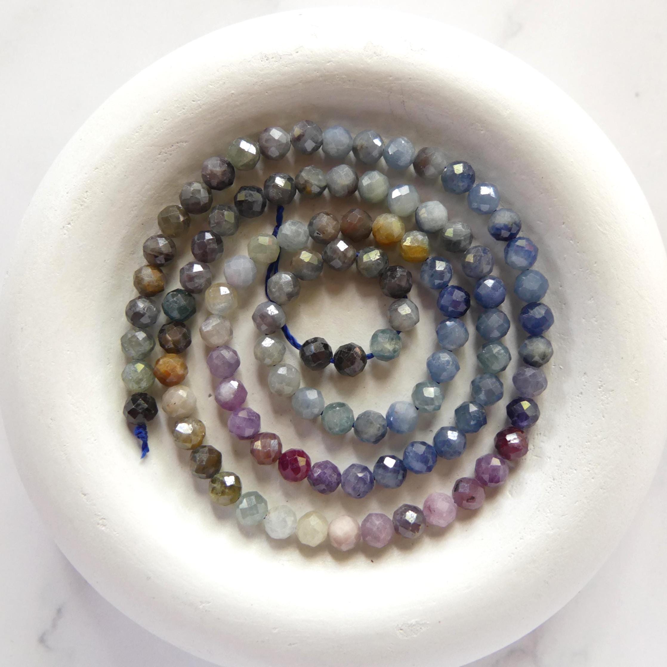 4mm Multi Sapphire Beads Faceted 15" Raw Colorful Sapphire Genuine Gemstone Beads Jewelry Making Beading Craft Gift September Birthstone