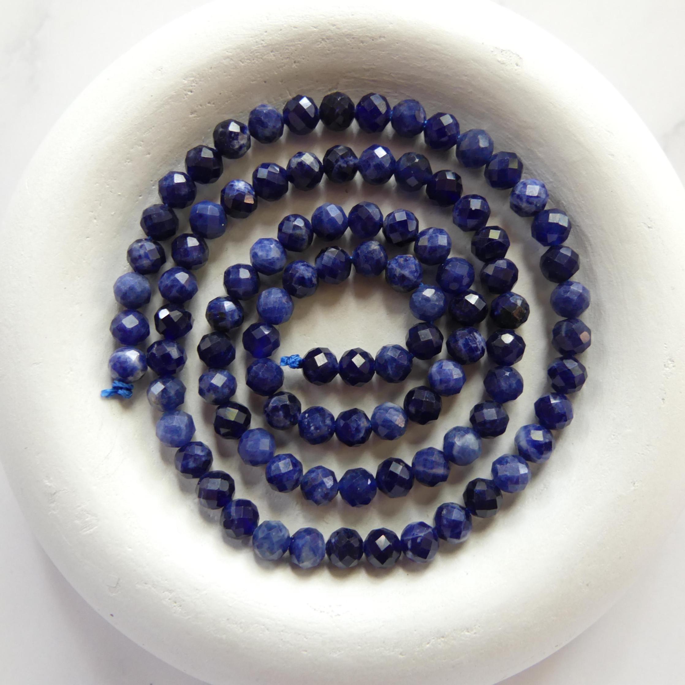 4mm Sodalite Faceted Beads 15" Marine Blue Sodalite Genuine Gemstone Beads for Jewelry Making Beading Craft Gift Beads Blue Crystal