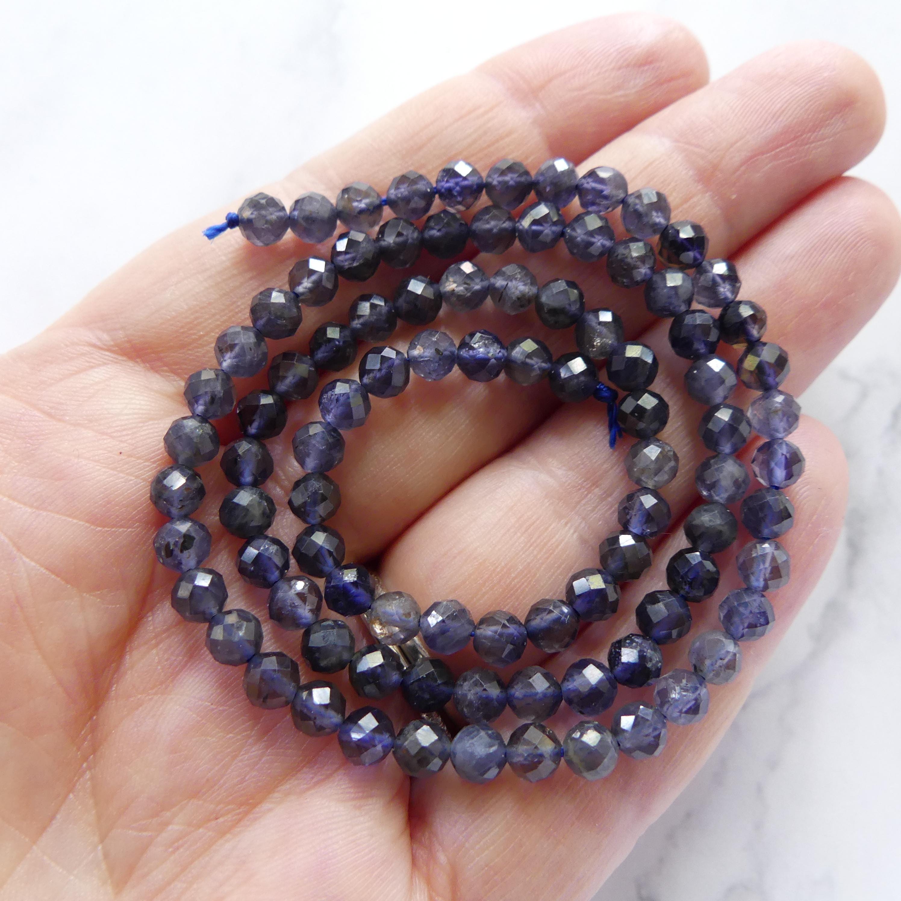 4mm 4.5mm Iolite Micro Faceted Beads Genuine Purple Blue Beads 15" Sparkly Gemstone Beads Beading Crafter Gift DIY Necklace Jewelry Making