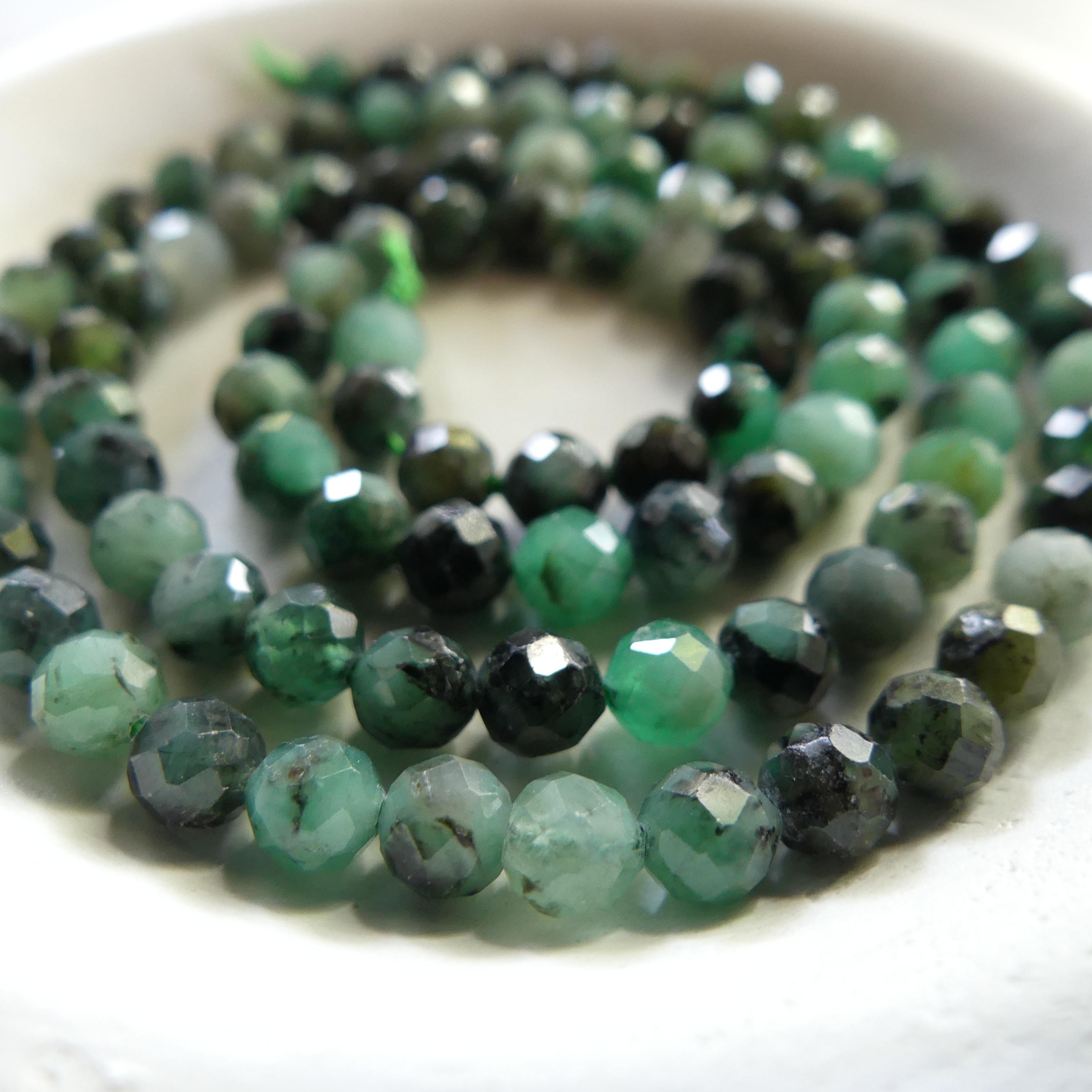 4mm Natural Emerald Beads Faceted 15" Raw Emerald Genuine Gemstone Beads Genuine Emerald Jewelry Making Beading Craft Gift May Birthstone
