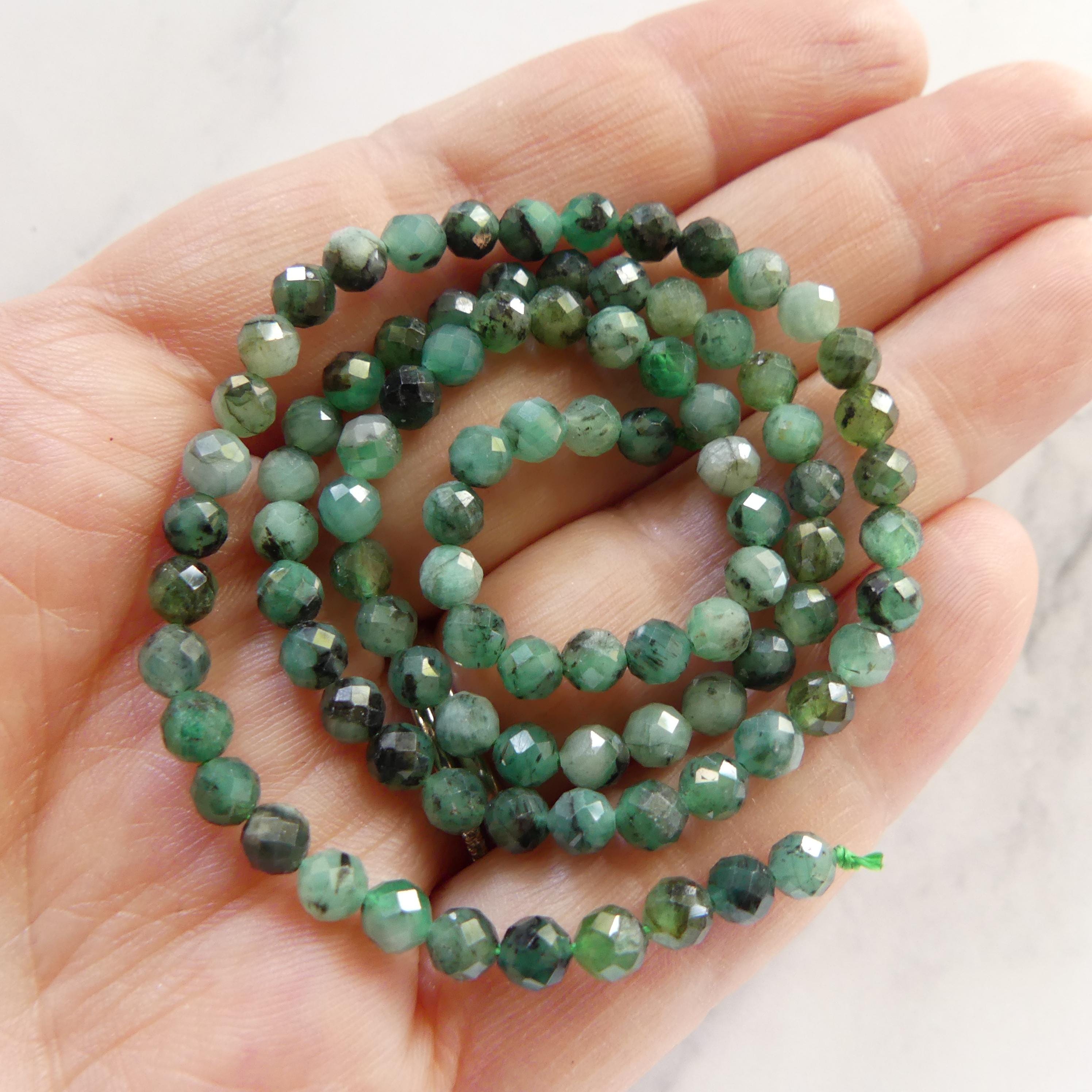 4mm Natural Emerald Beads Faceted 15" Raw Emerald Genuine Gemstone Beads Genuine AAA Emerald DIY Necklace Beading Craft Gift May Birthstone