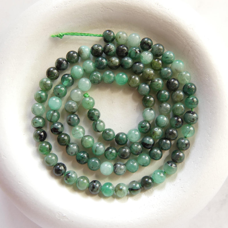 4mm Natural Emerald Beads Smooth 15" Raw Emerald Genuine Gemstone Beads Genuine Emerald Jewelry Making Beading Craft Gift May Birthstone