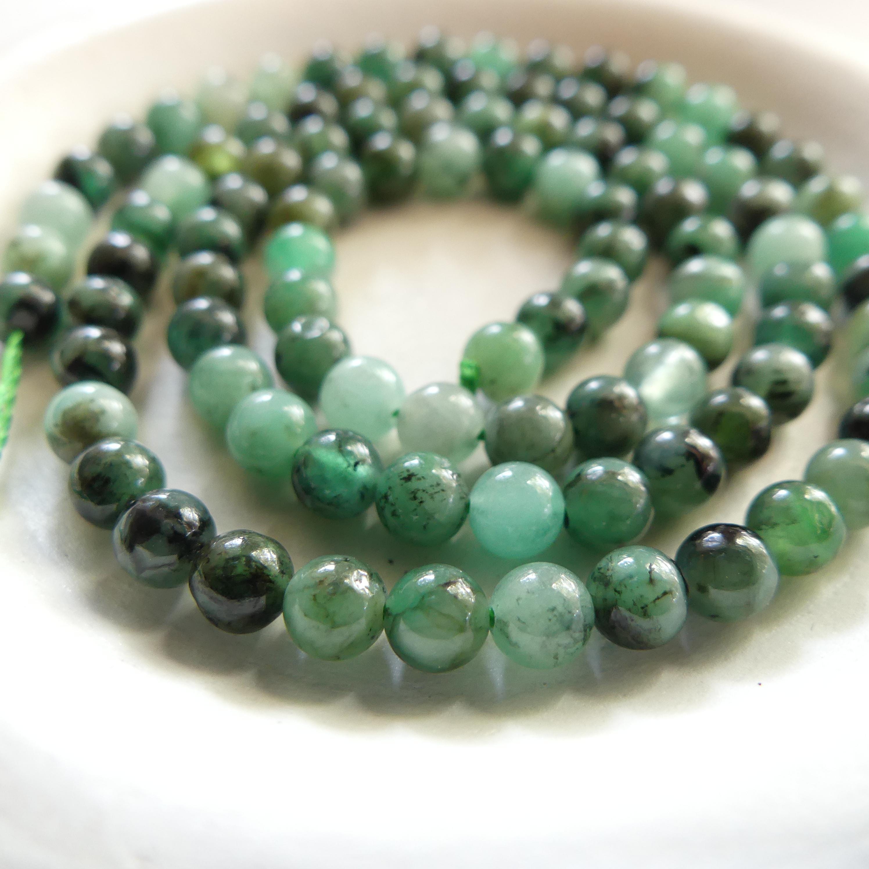 4mm Natural Emerald Beads Smooth 15" Raw Emerald Genuine Gemstone Beads Genuine Emerald Jewelry Making Beading Craft Gift May Birthstone