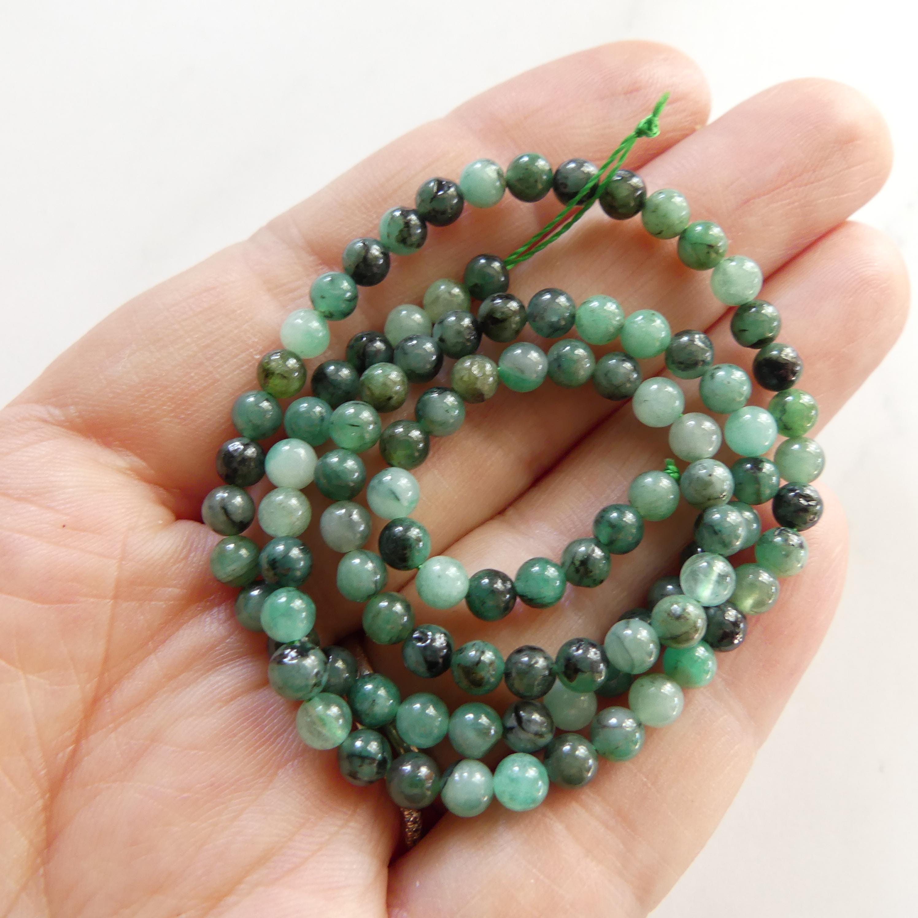 4mm Natural Emerald Beads Smooth 15" Raw Emerald Genuine Gemstone Beads Genuine Emerald Jewelry Making Beading Craft Gift May Birthstone