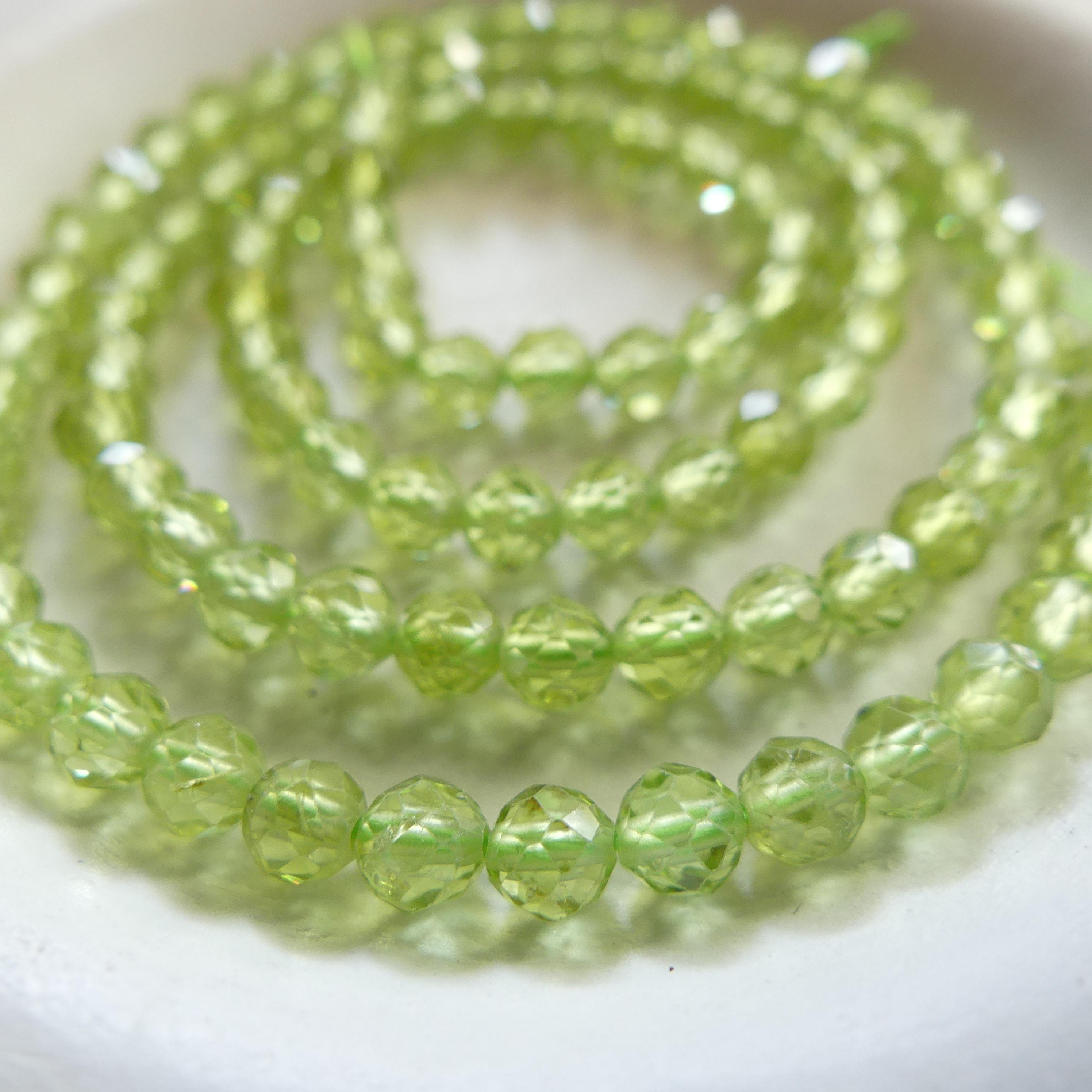 4mm AAA Peridot Beads Faceted Round 15" Transparent Green Gemstone Beads for Jewelry Making Beading Craft Gift August Birthstone Beads