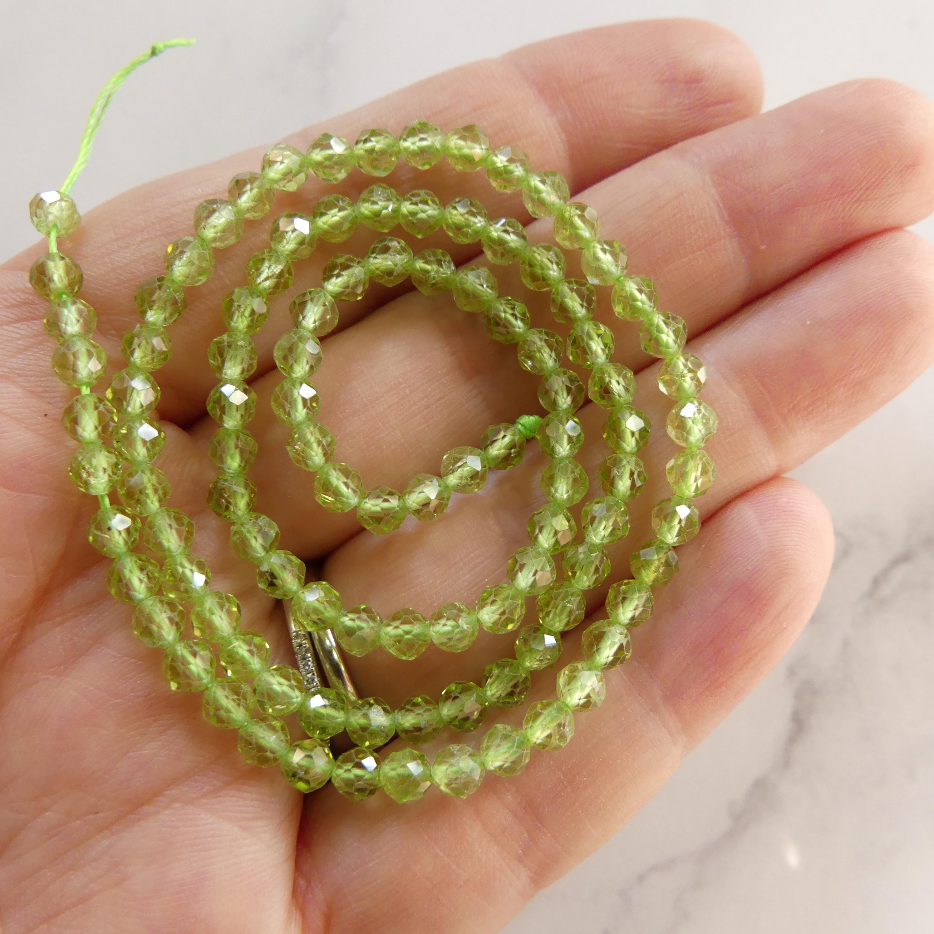 4mm AAA Peridot Beads Faceted Round 15" Transparent Green Gemstone Beads for Jewelry Making Beading Craft Gift August Birthstone Beads