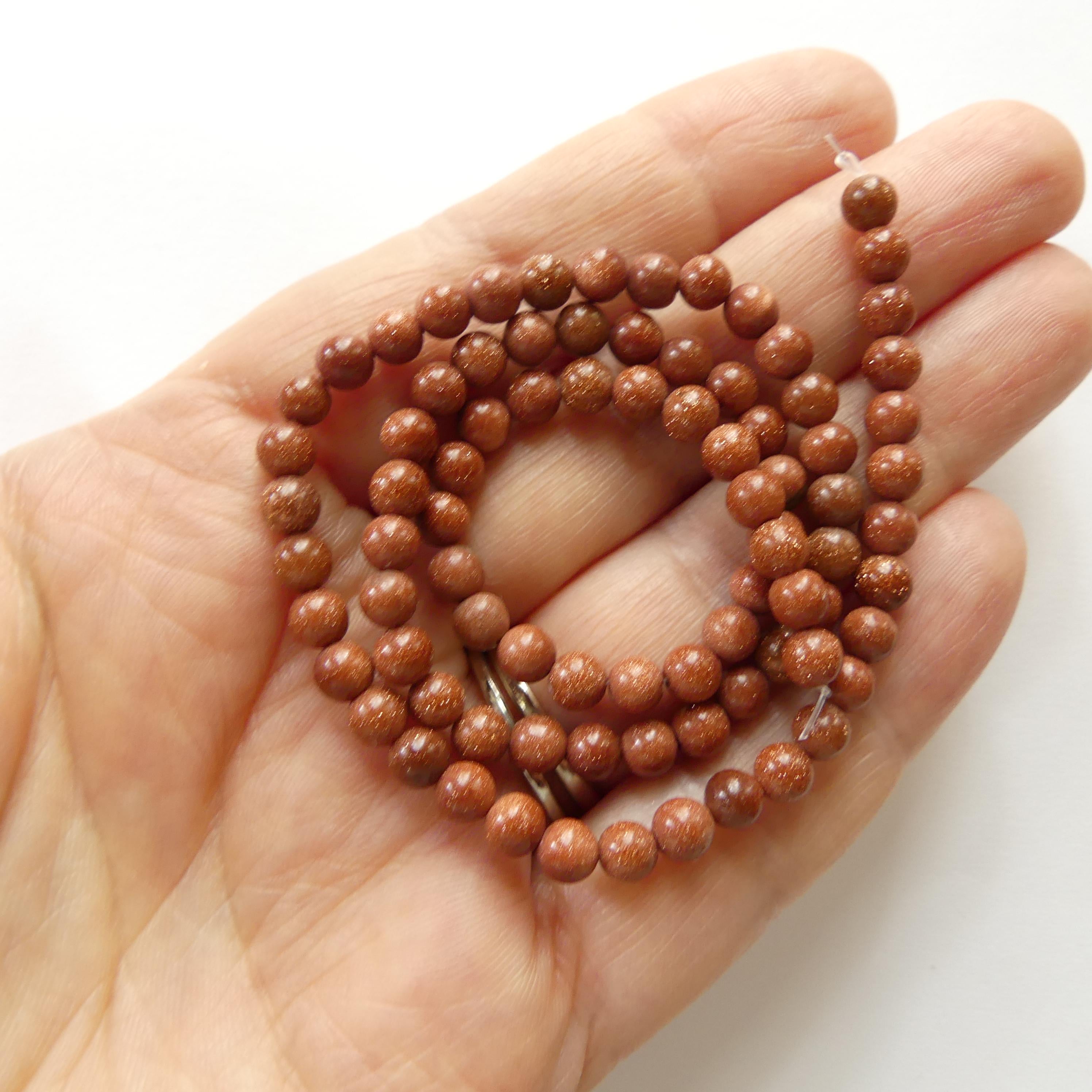 4mm Goldstone Beads Smooth 15" Orange Red Genuine Sparkly Sandstone Gemstone Beads Jewelry Making Beading Craft Gift Self Love Abundance