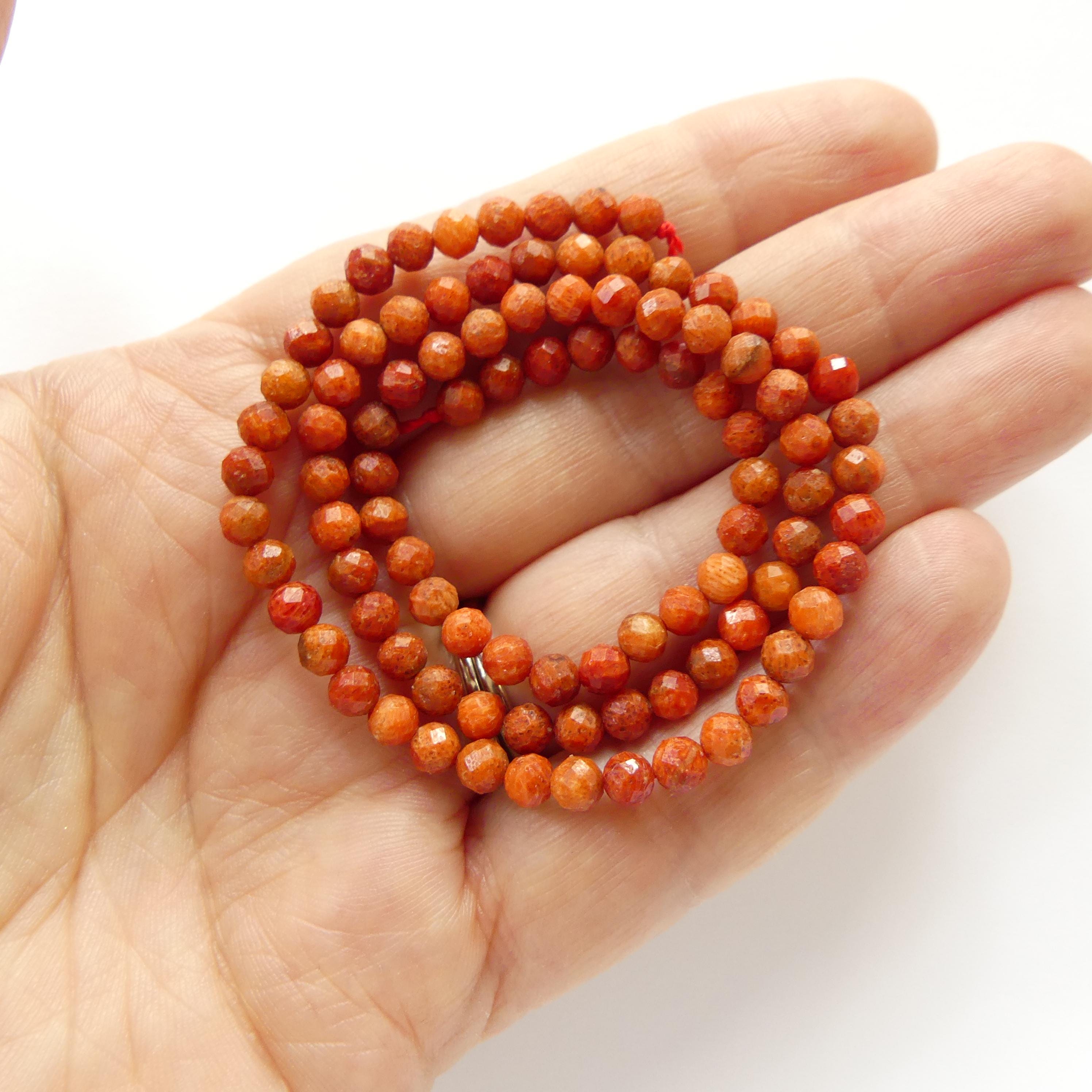 4mm Natural Coral Beads Micro Faceted Beads Genuine Coral Beads 15" Gemstone Beads for Jewelry Making Gift for crafter