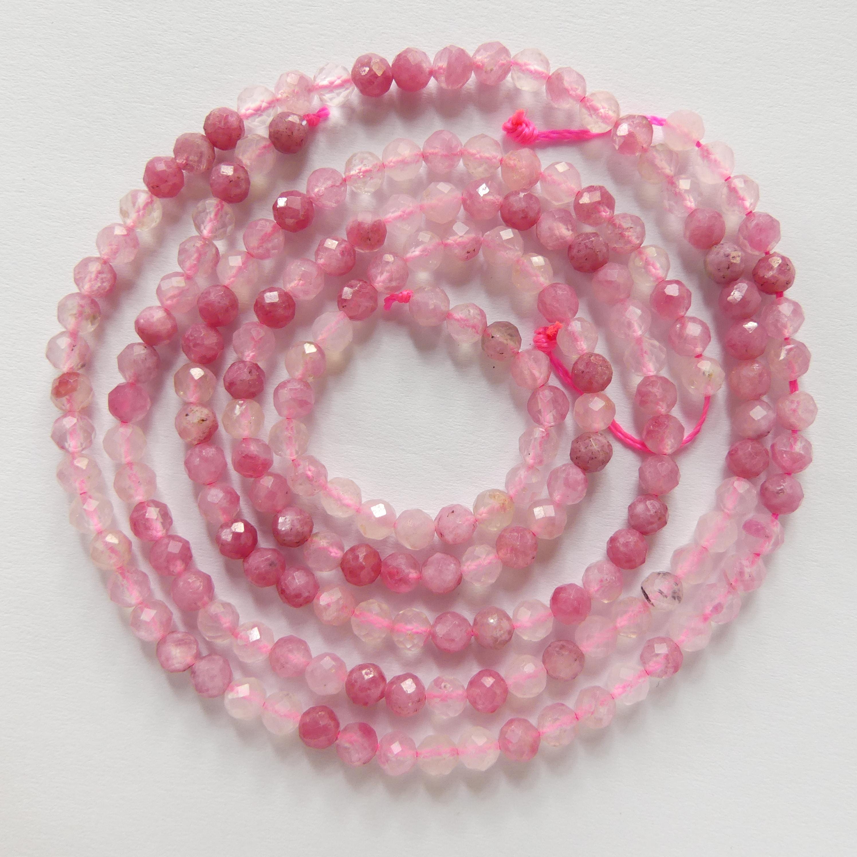 4mm Rare Rhodonite Beads in Quartz Matrix Faceted 15" Pink Genuine Gemstone Beads for Jewelry Making Beading Craft Gift Beads Self-Love