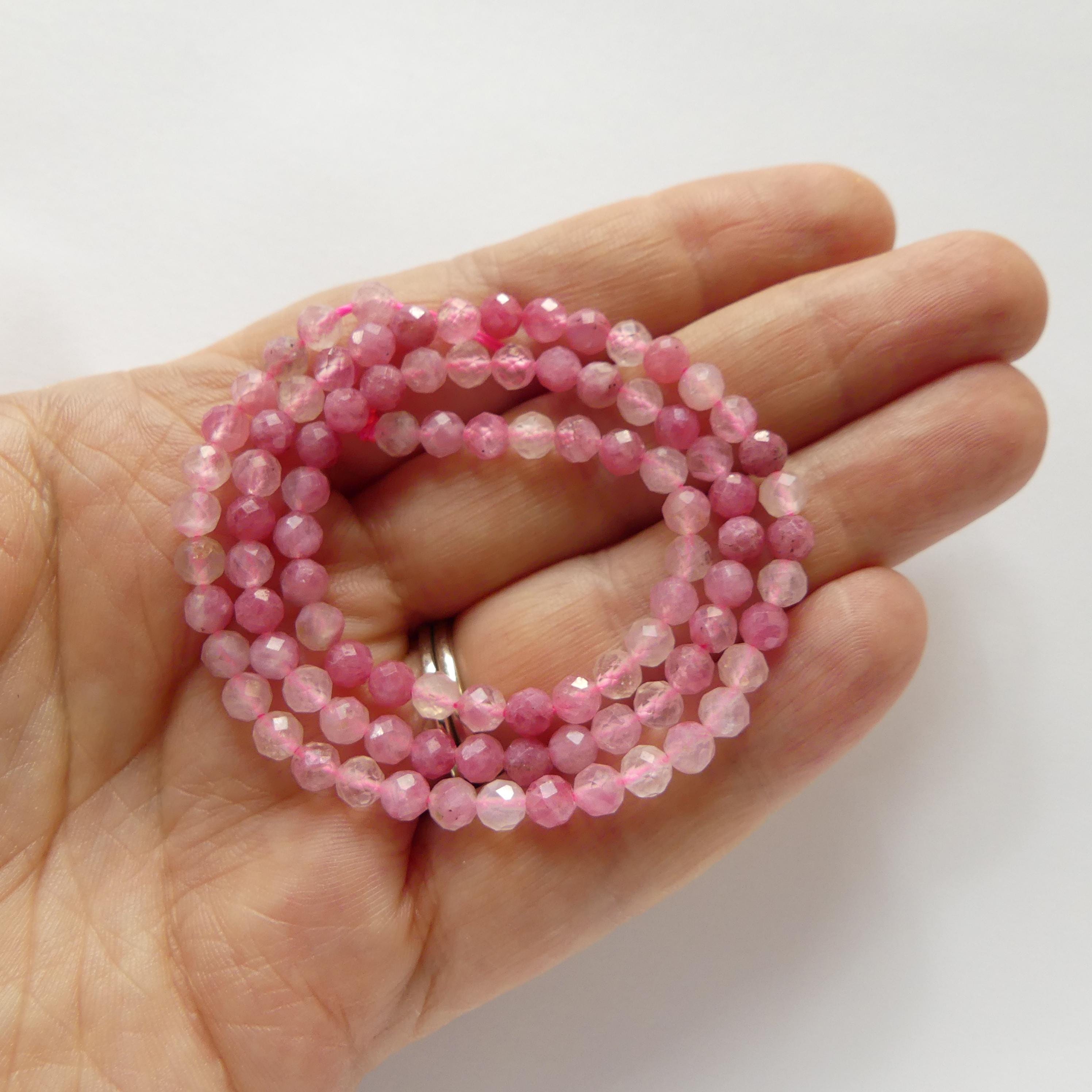 4mm Rare Rhodonite Beads in Quartz Matrix Faceted 15" Pink Genuine Gemstone Beads for Jewelry Making Beading Craft Gift Beads Self-Love