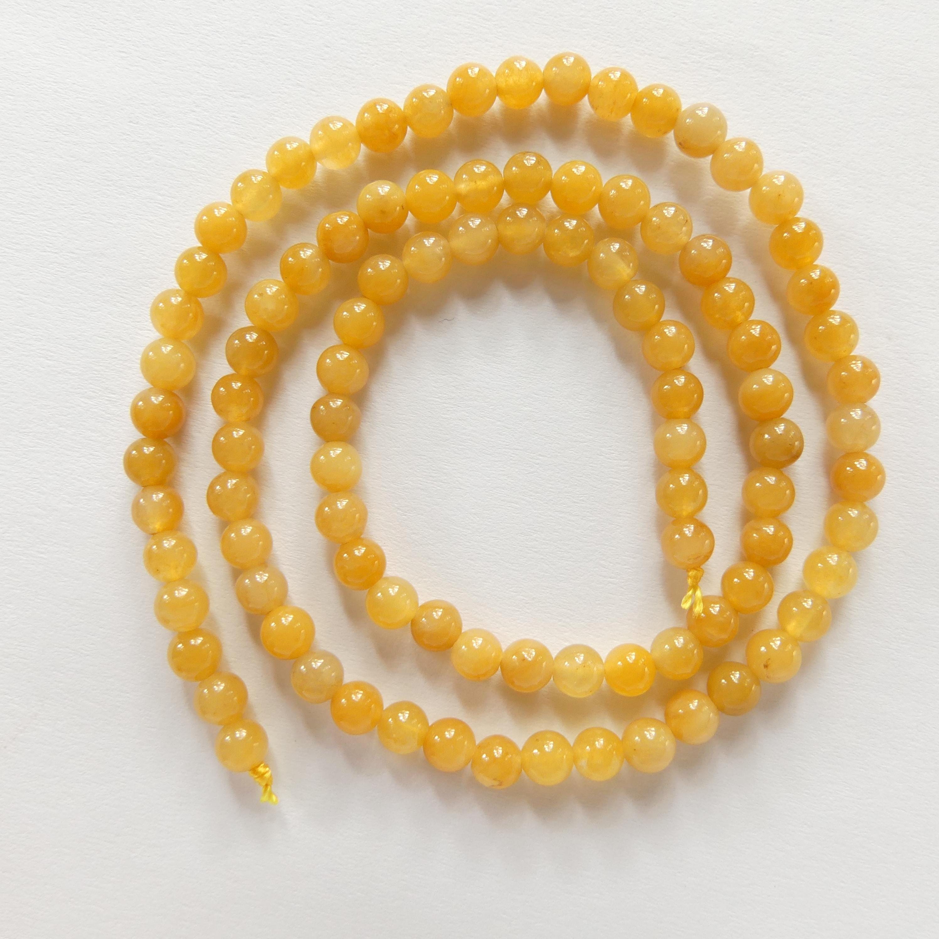 4mm Yellow Jade Smooth Beads 15" Burma Nephrite Yellow Jade Genuine Gemstone Beads Natural Jade for Jewelry Making Beading Craft Gift