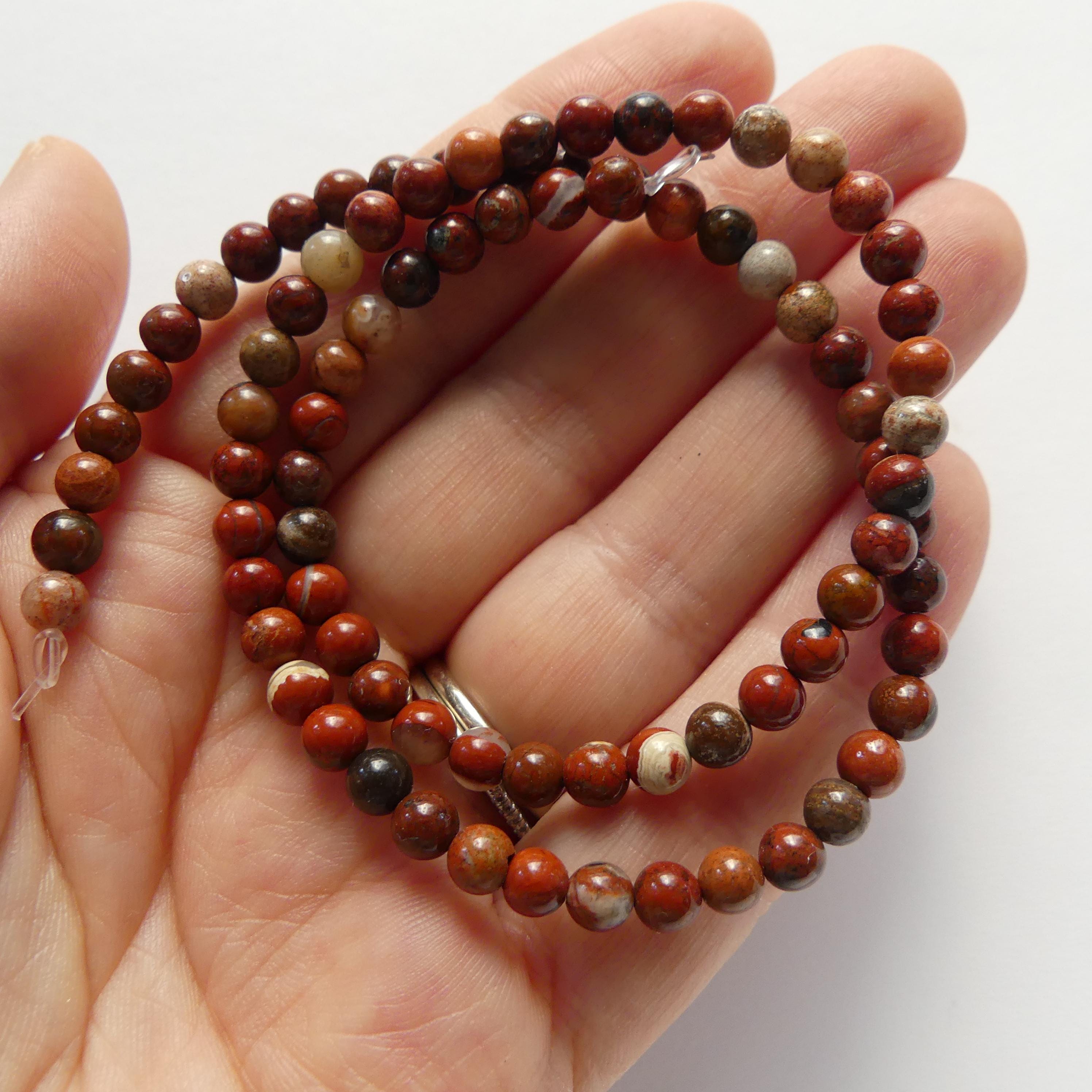 4mm 5mm Red Jasper Beads Smooth Genuine Small Brecciated Jasper Beads 15" Gemstone Beads for Jewelry Making Beading Gift for Crafter