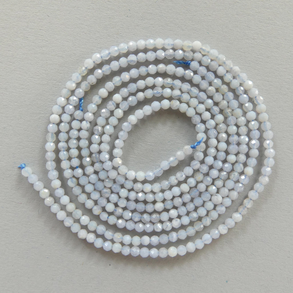 2mm Natural Blue Lace Agate Faceted Beads 15" Pale Blue Genuine Gemstone Beads for Jewelry Making Beading Craft Gift