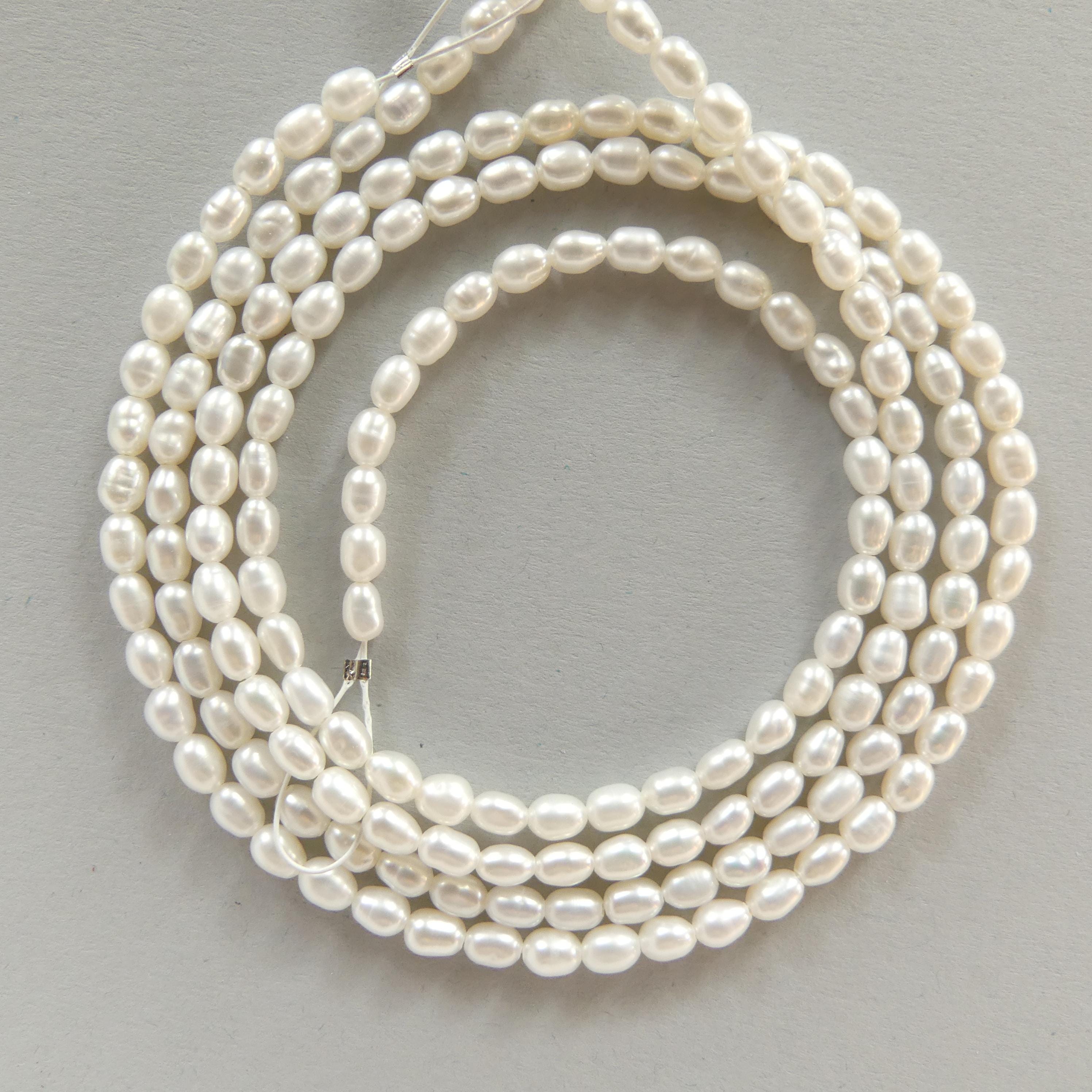 3mm Tiny Freshwater Pearl Beads Rice Shape Pearls White Baroque 15" Beads Beading Crafter Gift June Birthstone DIY Jewelry
