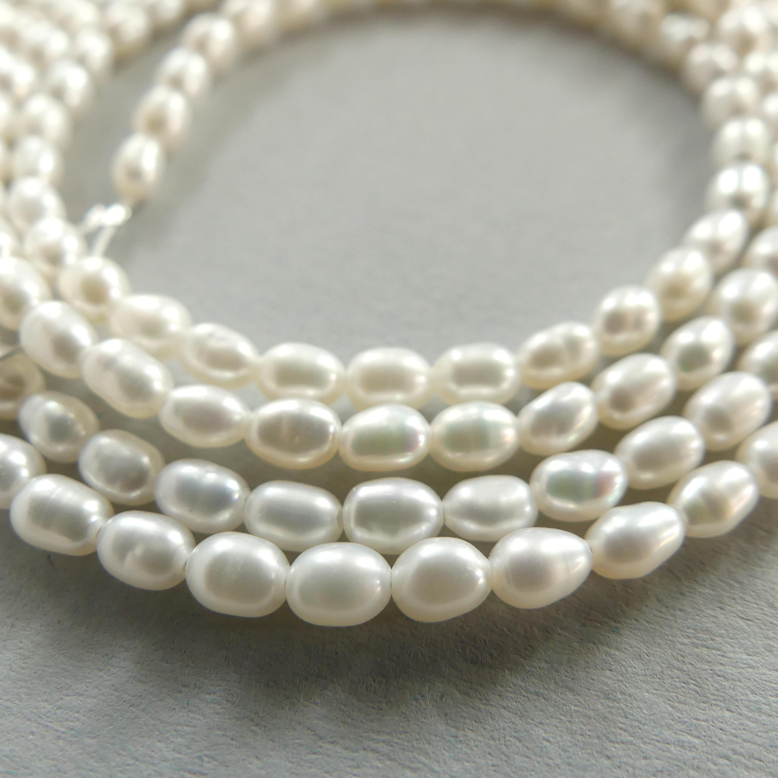 3mm Tiny Freshwater Pearl Beads Rice Shape Pearls White Baroque 15" Beads Beading Crafter Gift June Birthstone DIY Jewelry