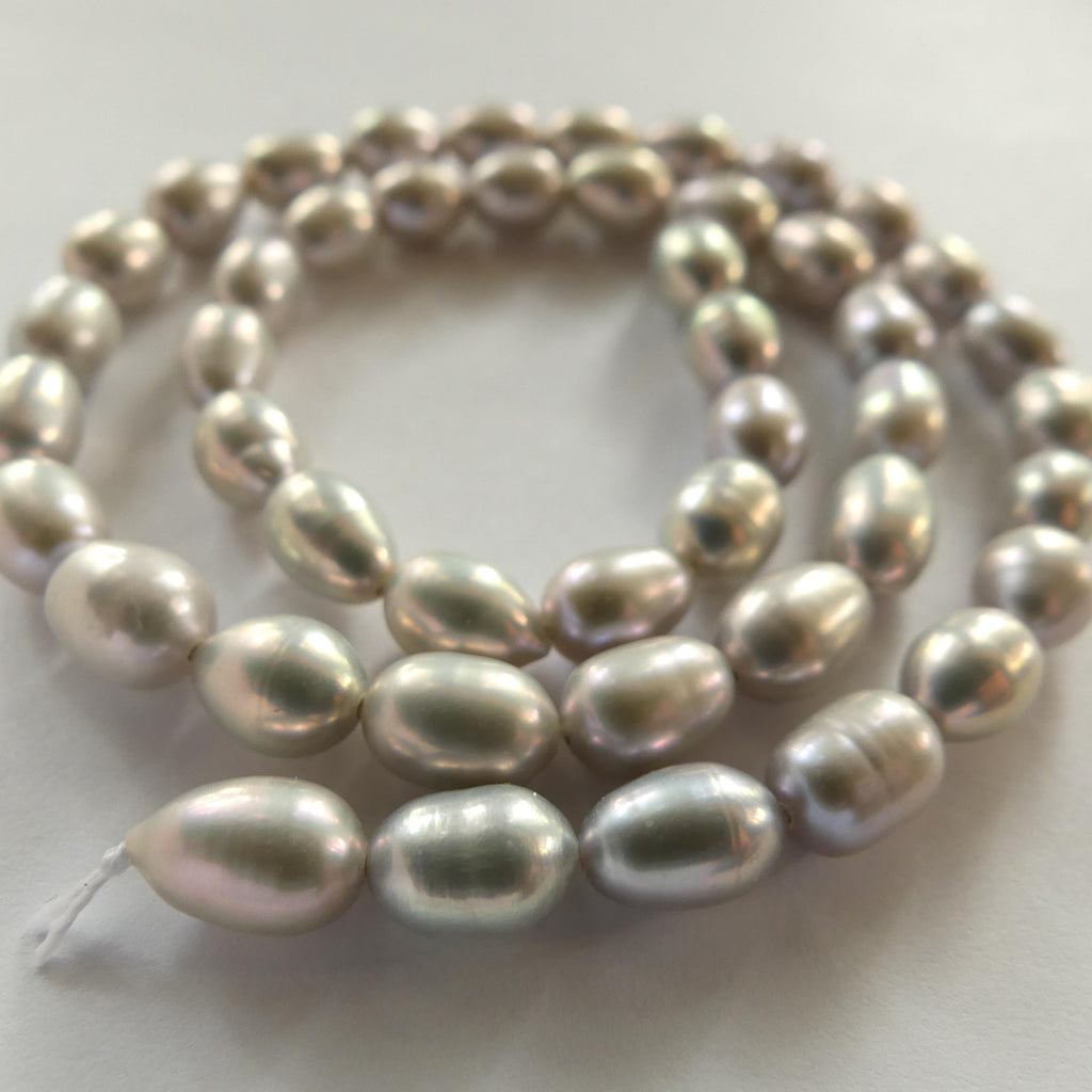 6mm Silver Gray Freshwater Pearl Beads Rice Shape Pearls Baroque 6.5" Beads Beading Crafter Gift June Birthstone DIY Jewelry