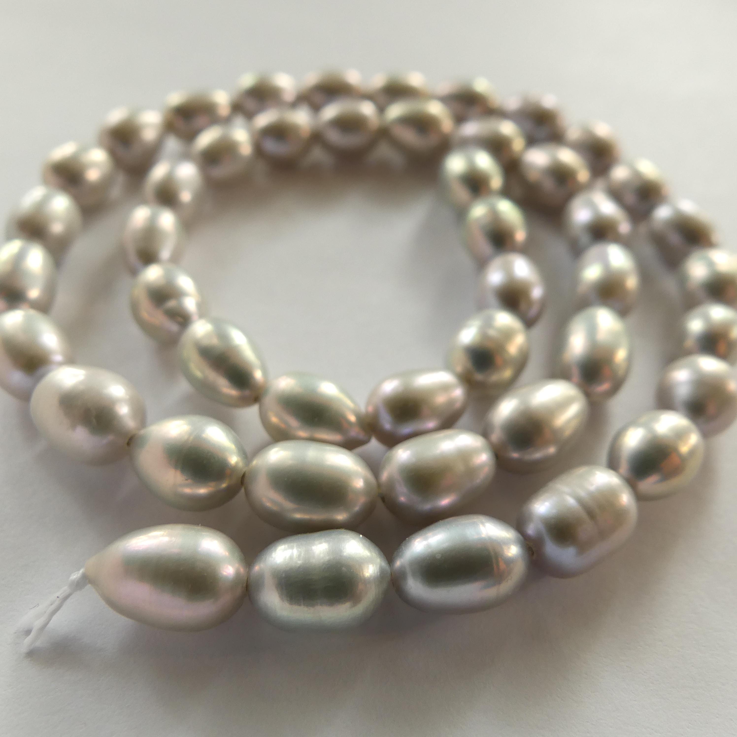 6mm Silver Gray Freshwater Pearl Beads Rice Shape Pearls Baroque 6.5" Beads Beading Crafter Gift June Birthstone DIY Jewelry