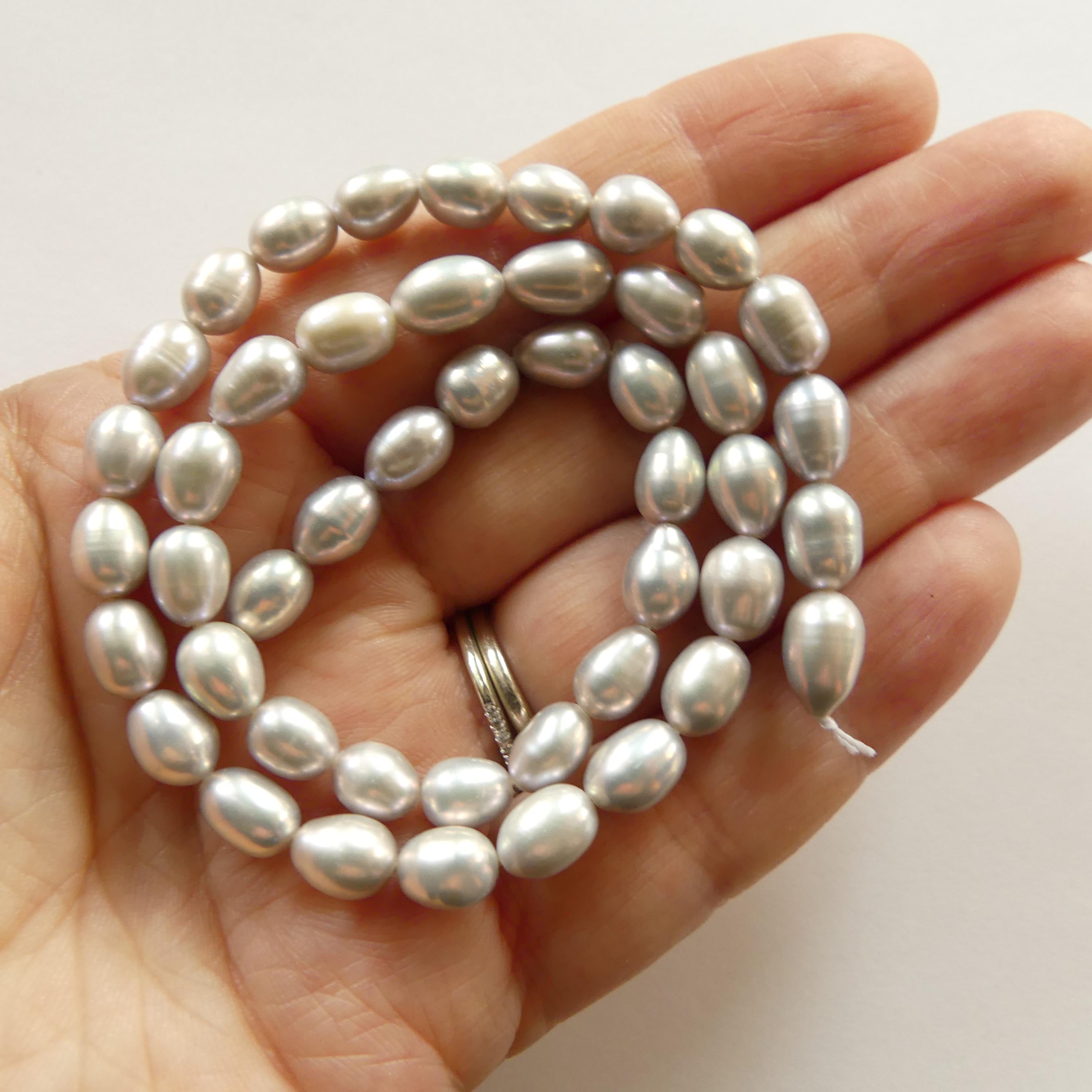 6mm Silver Gray Freshwater Pearl Beads Rice Shape Pearls Baroque 6.5" Beads Beading Crafter Gift June Birthstone DIY Jewelry