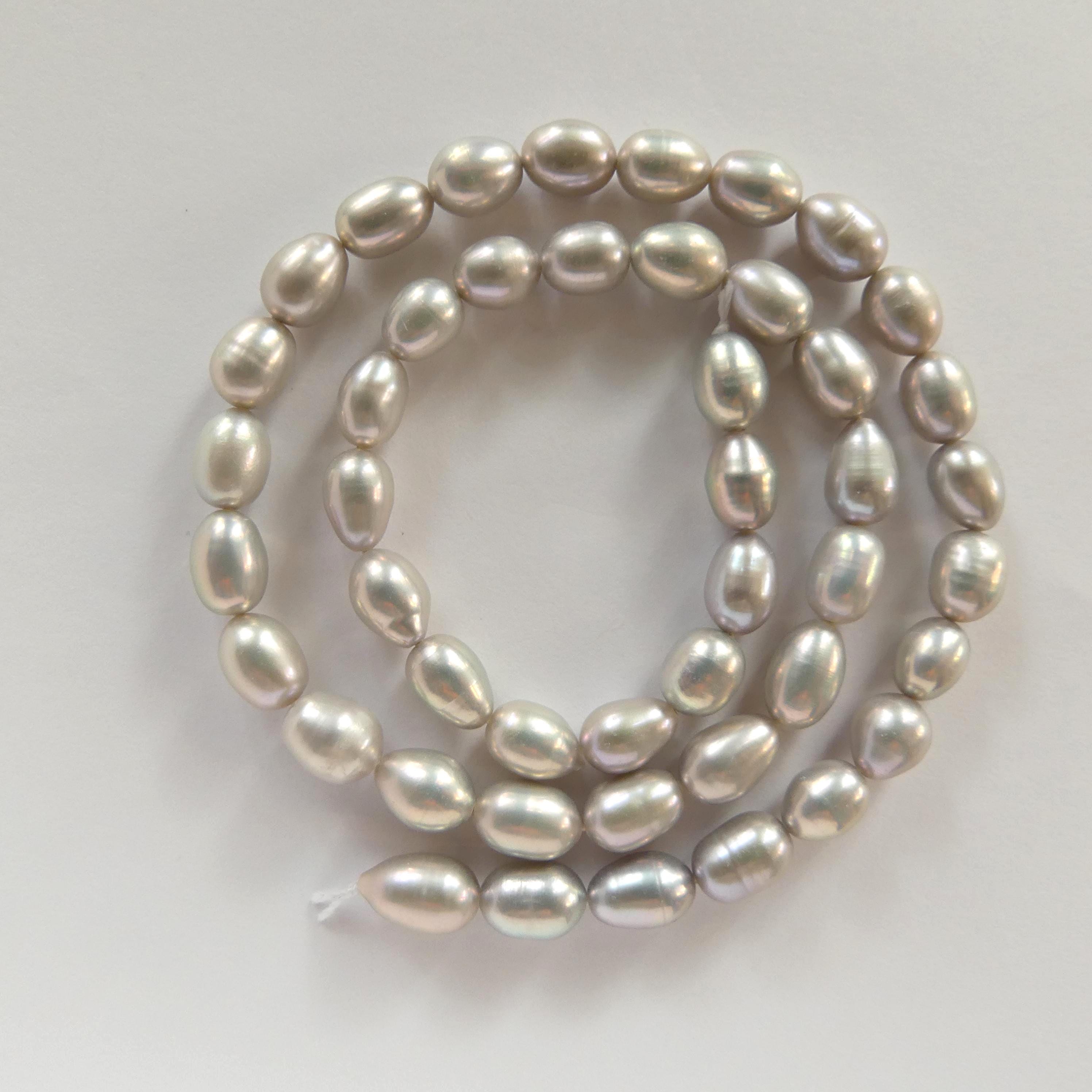 6mm Silver Gray Freshwater Pearl Beads Rice Shape Pearls Baroque 6.5" Beads Beading Crafter Gift June Birthstone DIY Jewelry