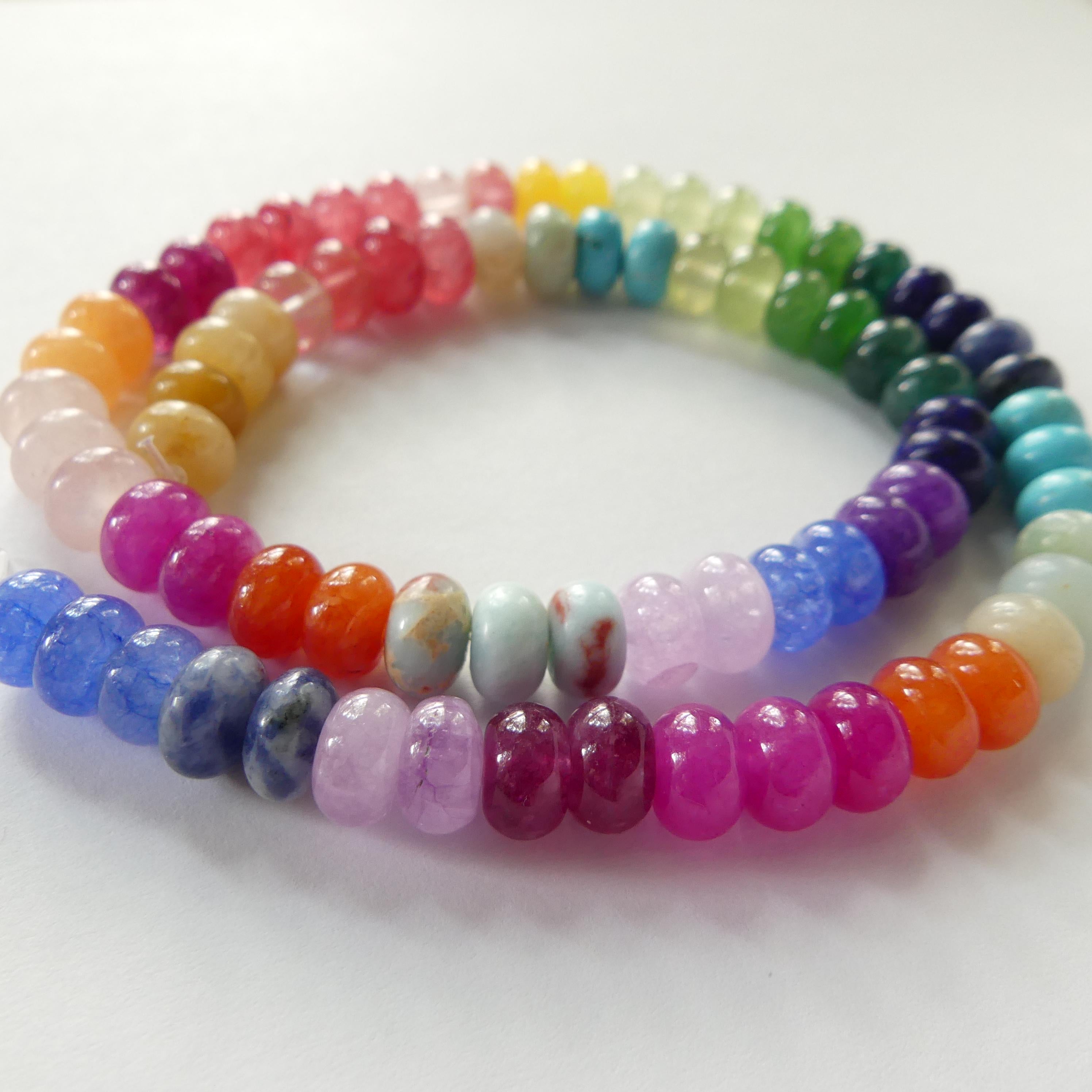 8mm Multi Gemstone Beads Rainbow Rondelle Beads 15.5" Colorful Gemstone Beads Multi Color for Silk Knotting Jewelry Making DIY Necklace