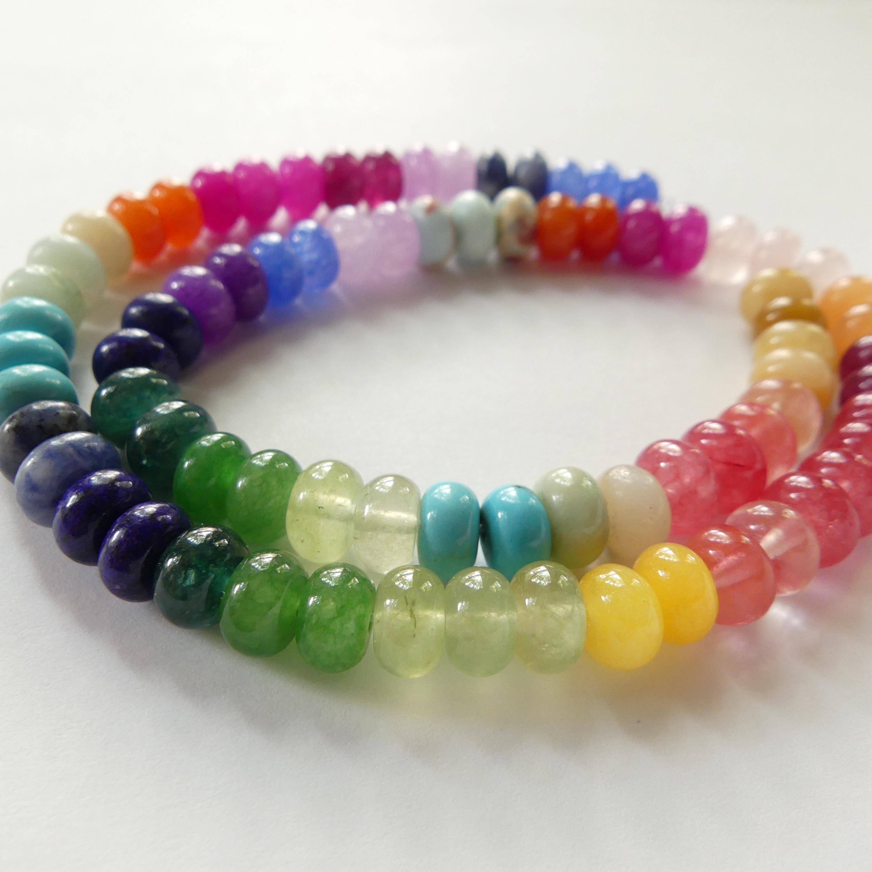 8mm Multi Gemstone Beads Rainbow Rondelle Beads 15.5" Colorful Gemstone Beads Multi Color for Silk Knotting Jewelry Making DIY Necklace