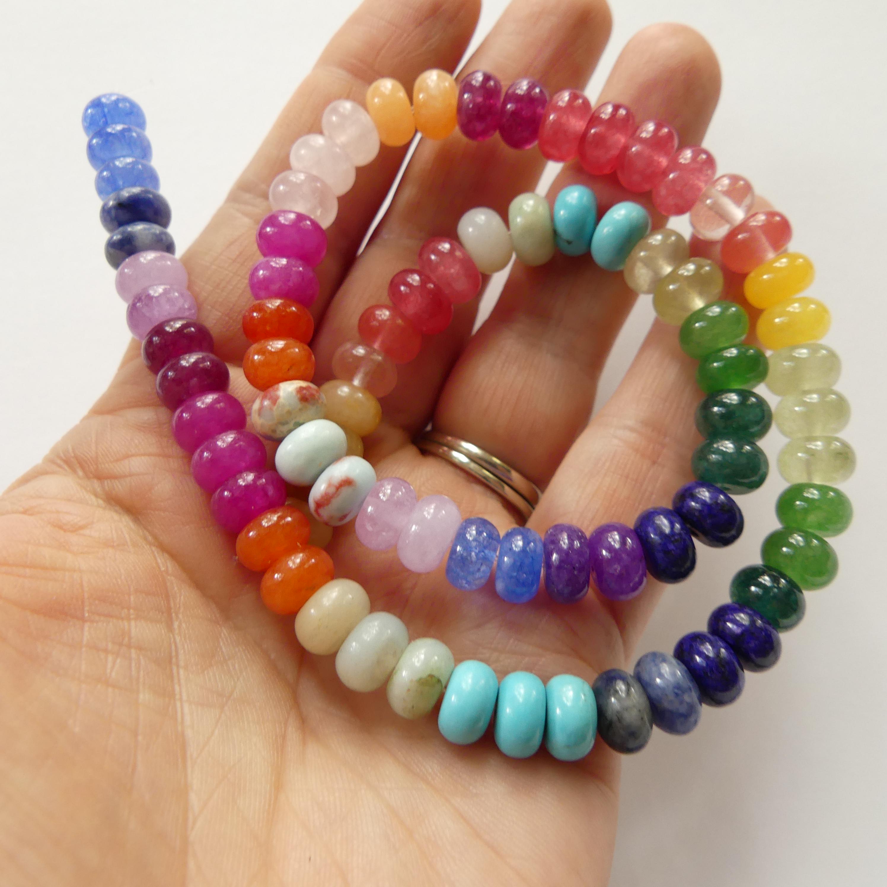 8mm Multi Gemstone Beads Rainbow Rondelle Beads 15.5" Colorful Gemstone Beads Multi Color for Silk Knotting Jewelry Making DIY Necklace