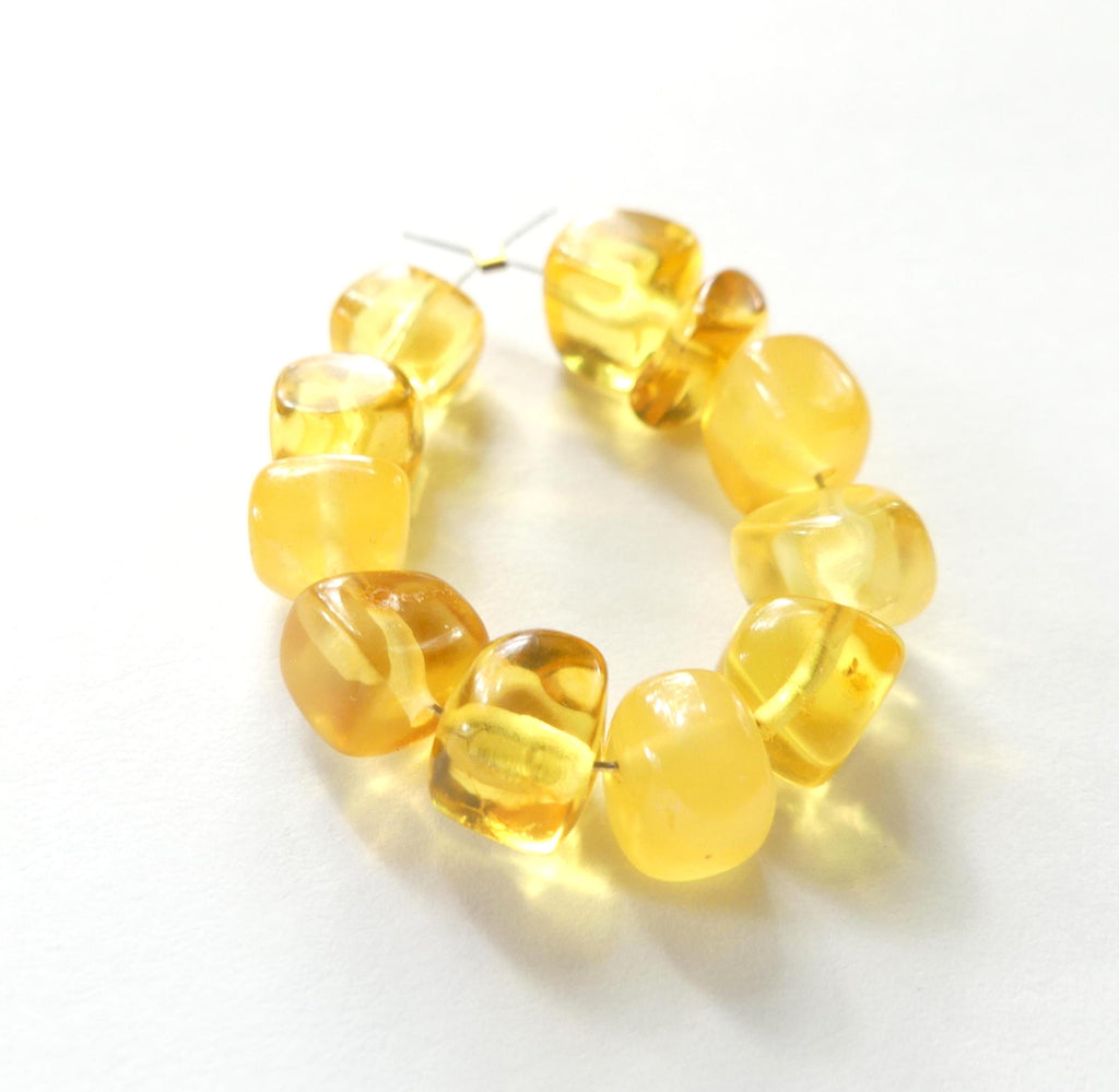 6mm 7mm Baltic Amber Beads Honey Amber Lemon Beads Genuine Amber Nuggets Cubes 11 Pcs