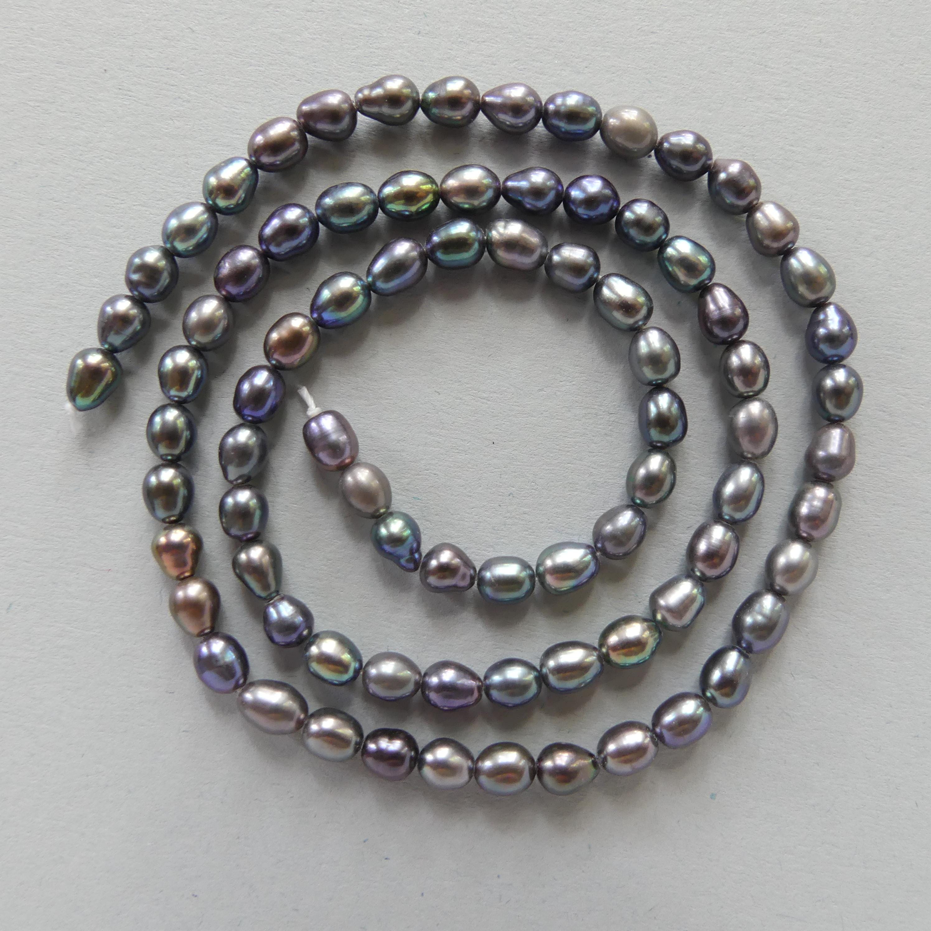 4mm Peacock Pearls Black Freshwater Pearl Beads Rice Shape Pearls 15" Beads Beading Crafter Gift June Birthstone DIY Jewelry