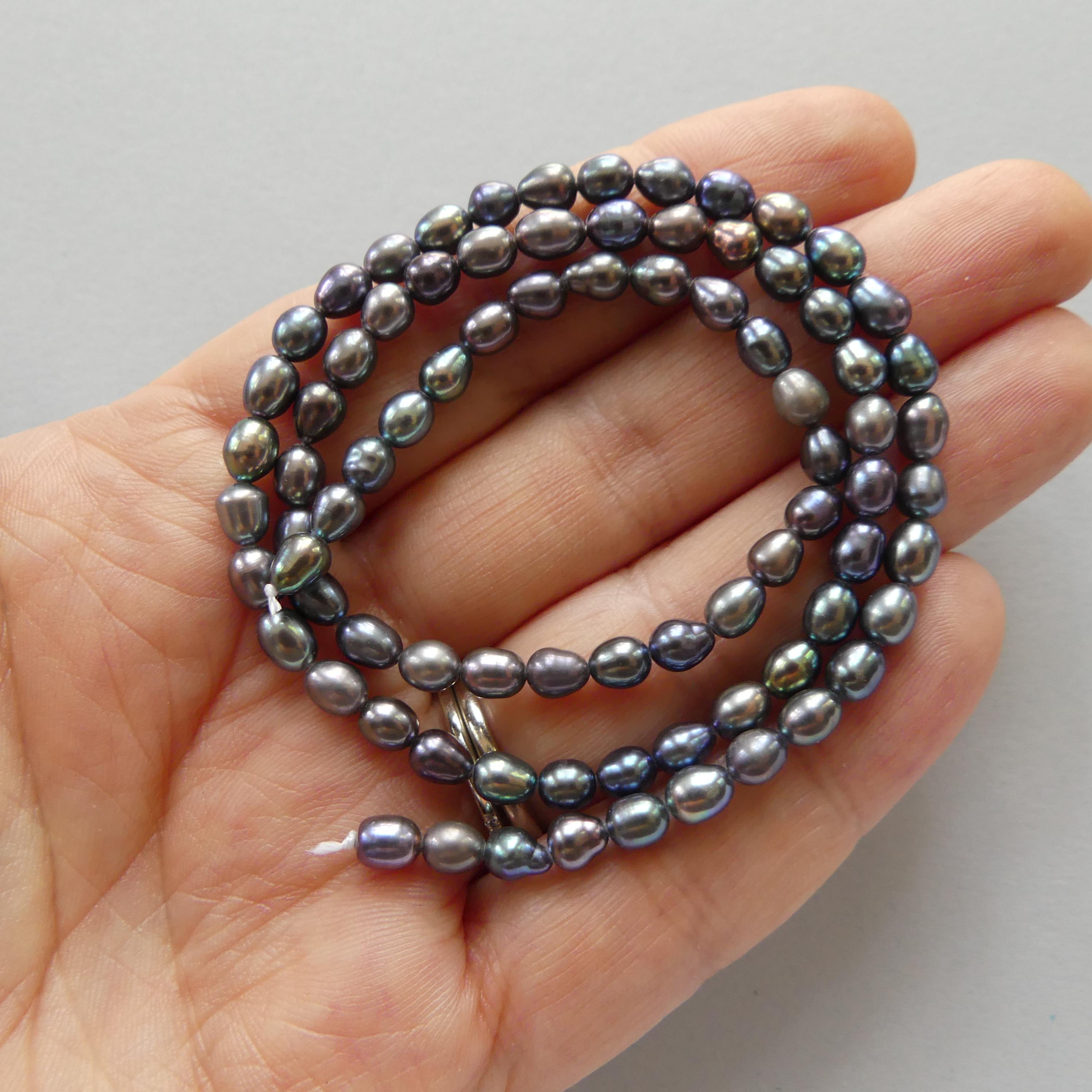 4mm Peacock Pearls Black Freshwater Pearl Beads Rice Shape Pearls 15" Beads Beading Crafter Gift June Birthstone DIY Jewelry