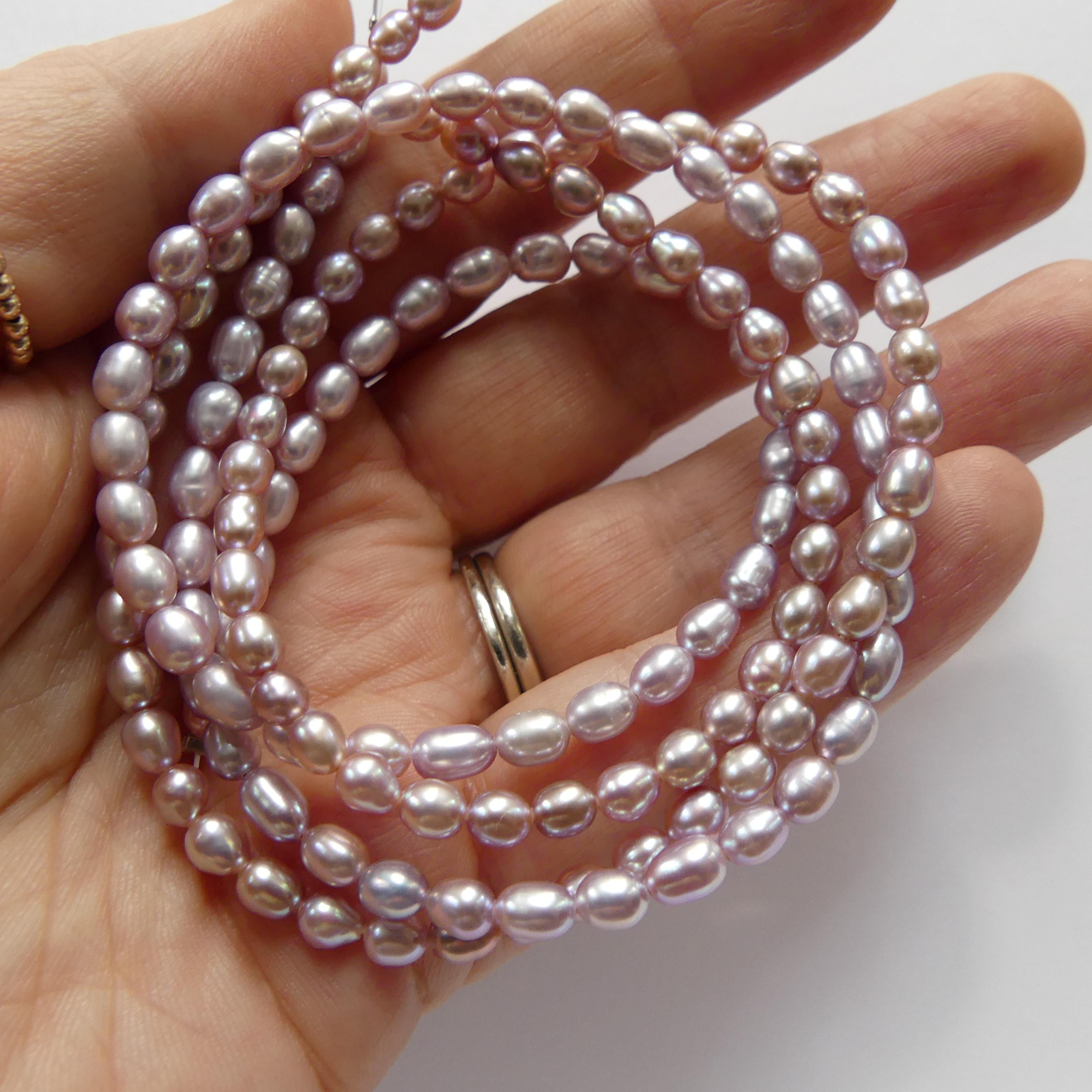 4mm AAAA Freshwater Pearl Beads Rice Shape Pearls Lavender Pink Pearls Baroque 15" Beads Beading Crafter Gift June Birthstone DIY Jewelry