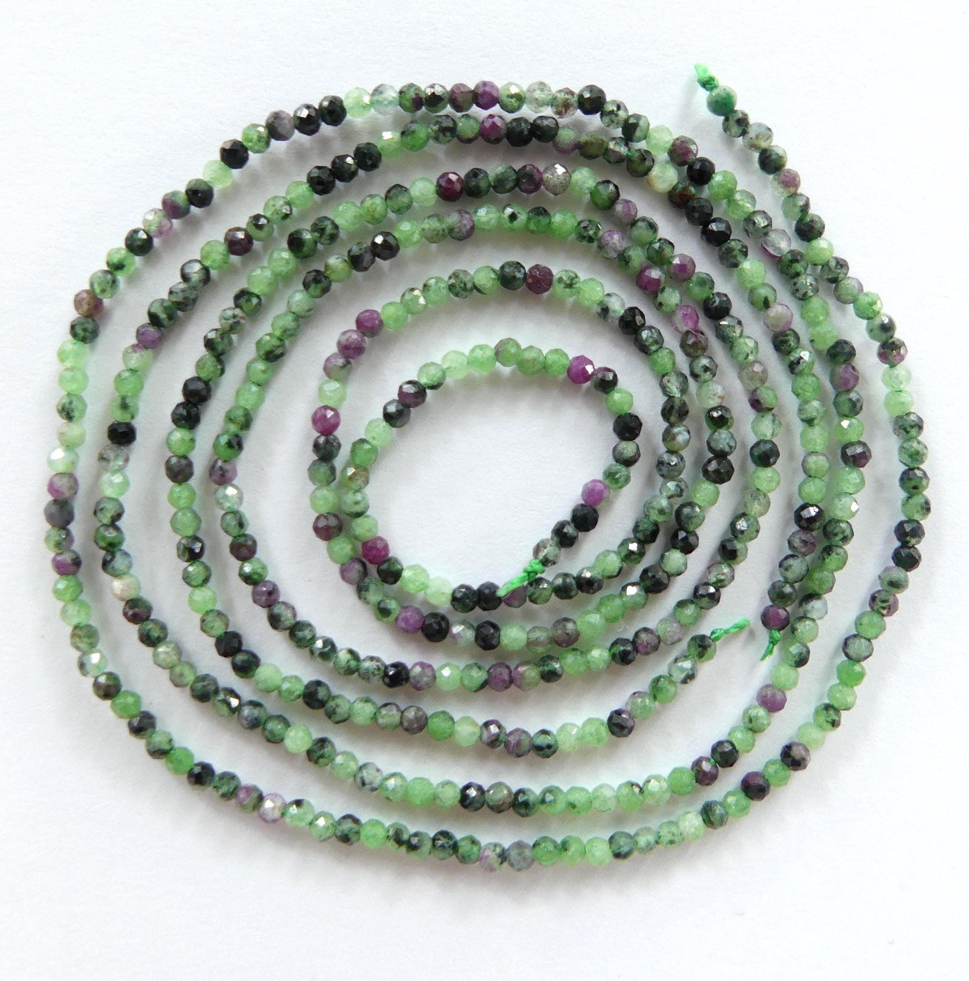 2mm Natural Ruby Zoisite Micro Faceted Beads Genuine Small Green Beads 15" Gemstone Beads for Jewelry Making Beading Gift for Crafter