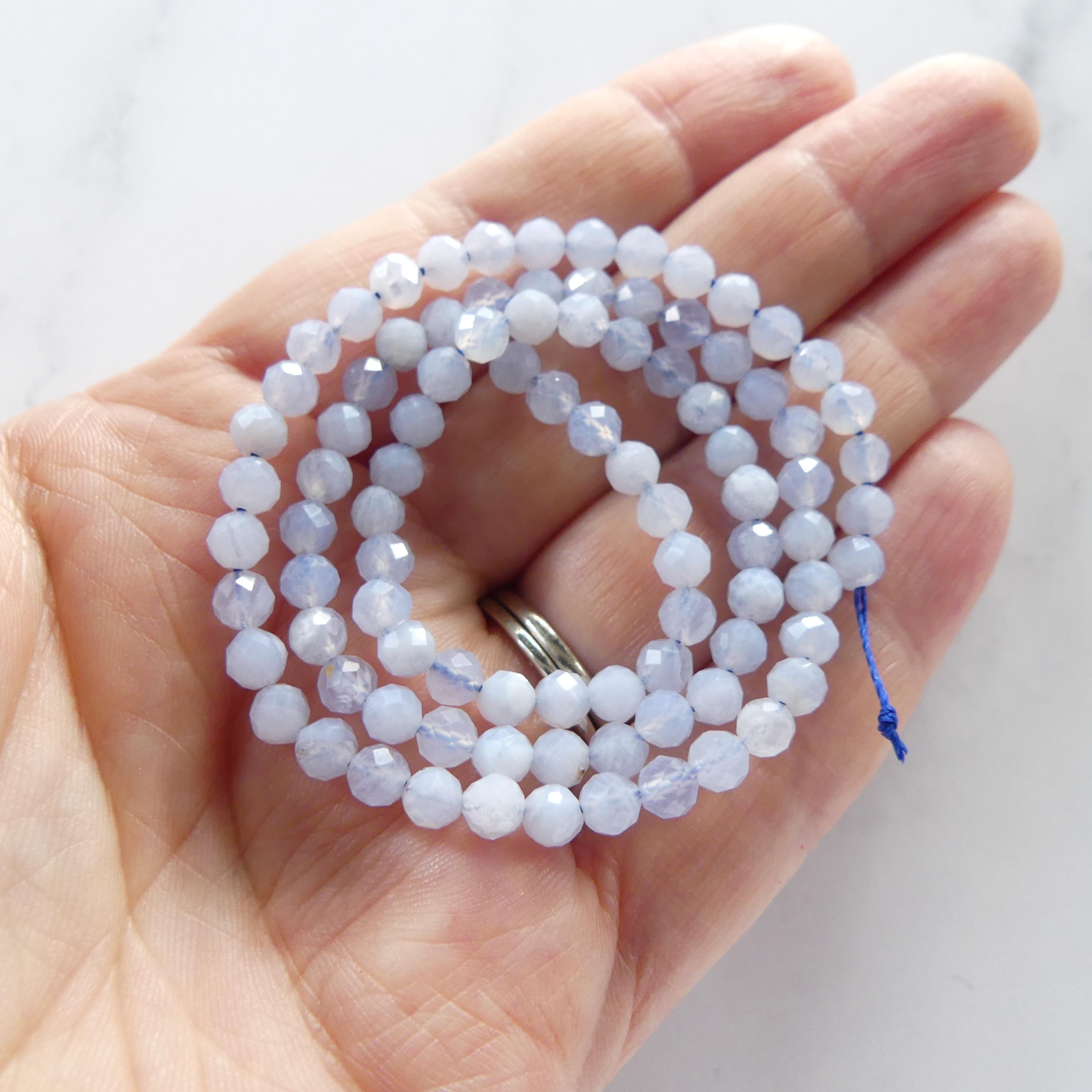 4mm Natural Blue Lace Agate Beads Faceted 15" Pale Blue Agate Genuine Gemstone Beads Crystal for Jewelry Making Beading Craft Gift