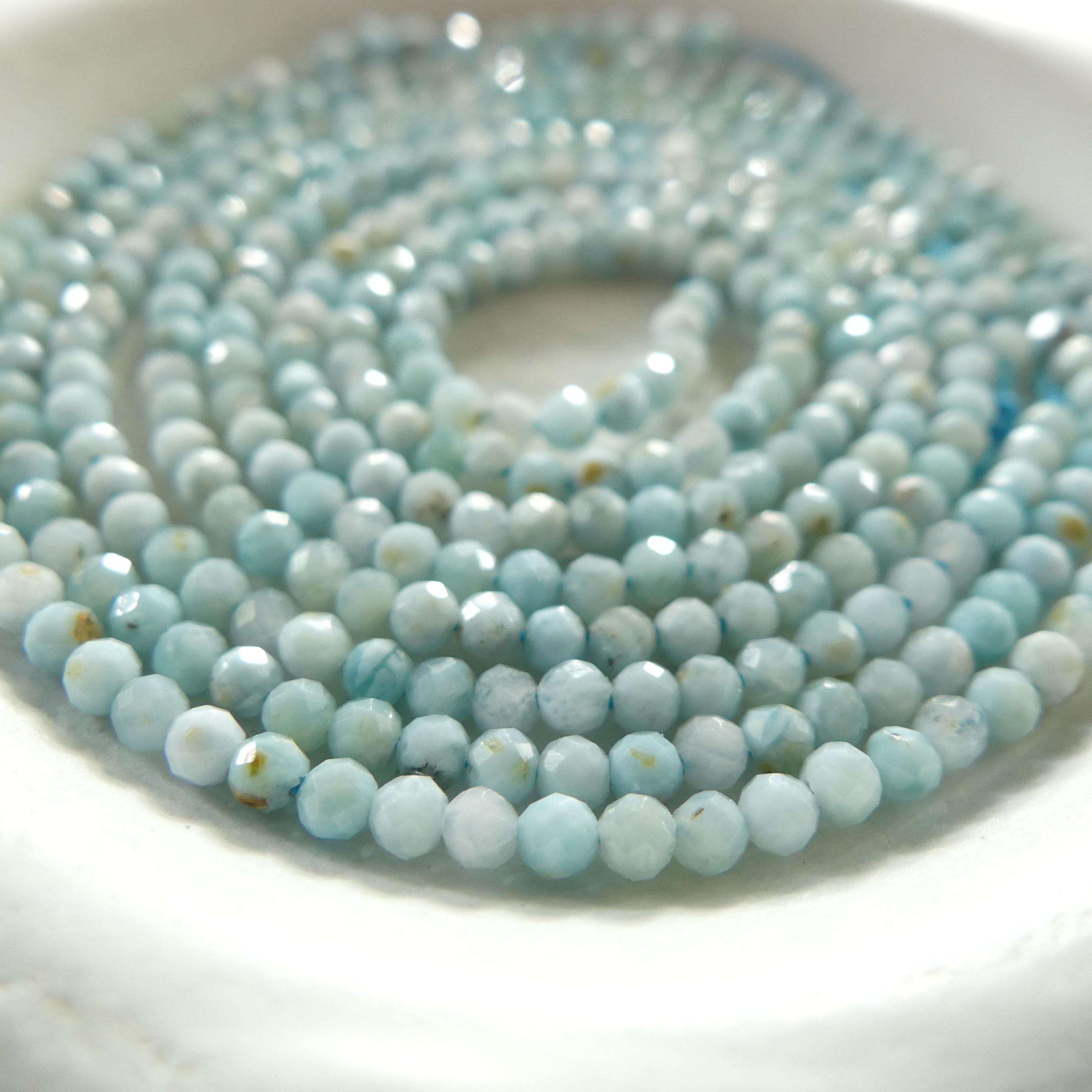 2.5mm Larimar Faceted Beads 15" 2mm Dominican Larimar Genuine Gemstone Beads for Jewelry Making Beading Craft Gift Beads