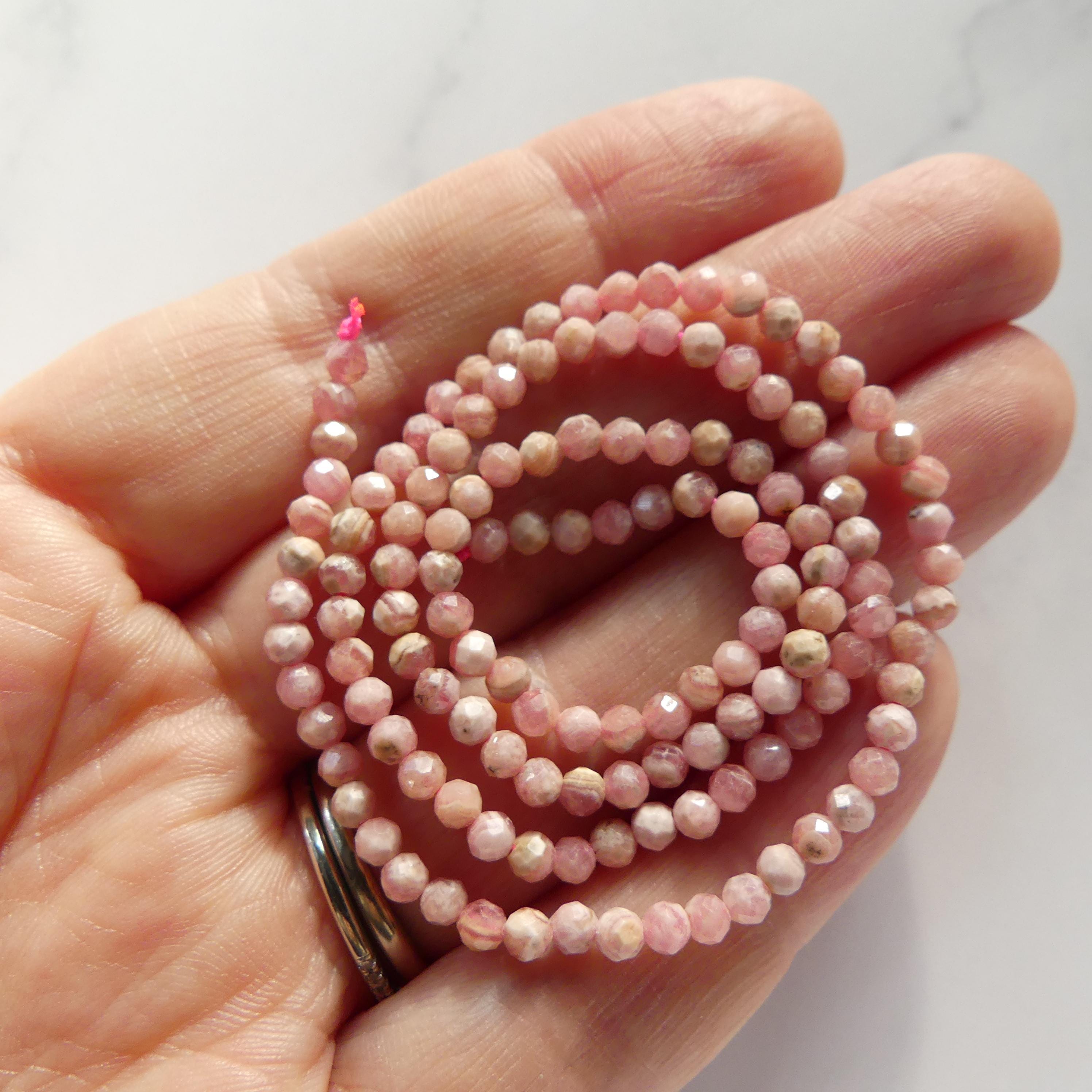 3mm Natural Rhodochrosite Beads Faceted 15" Nude Pink Genuine Gemstone Beads Jewelry Making Beading Craft Gift Beads Self-Love Abundance