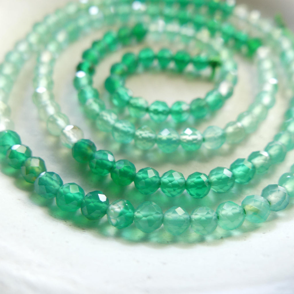 3mm Green Agate Faceted Beads 15" Genuine Green Ombre Agate Gemstone Beads Green Onyx Jewelry Making Beading Craft Gift