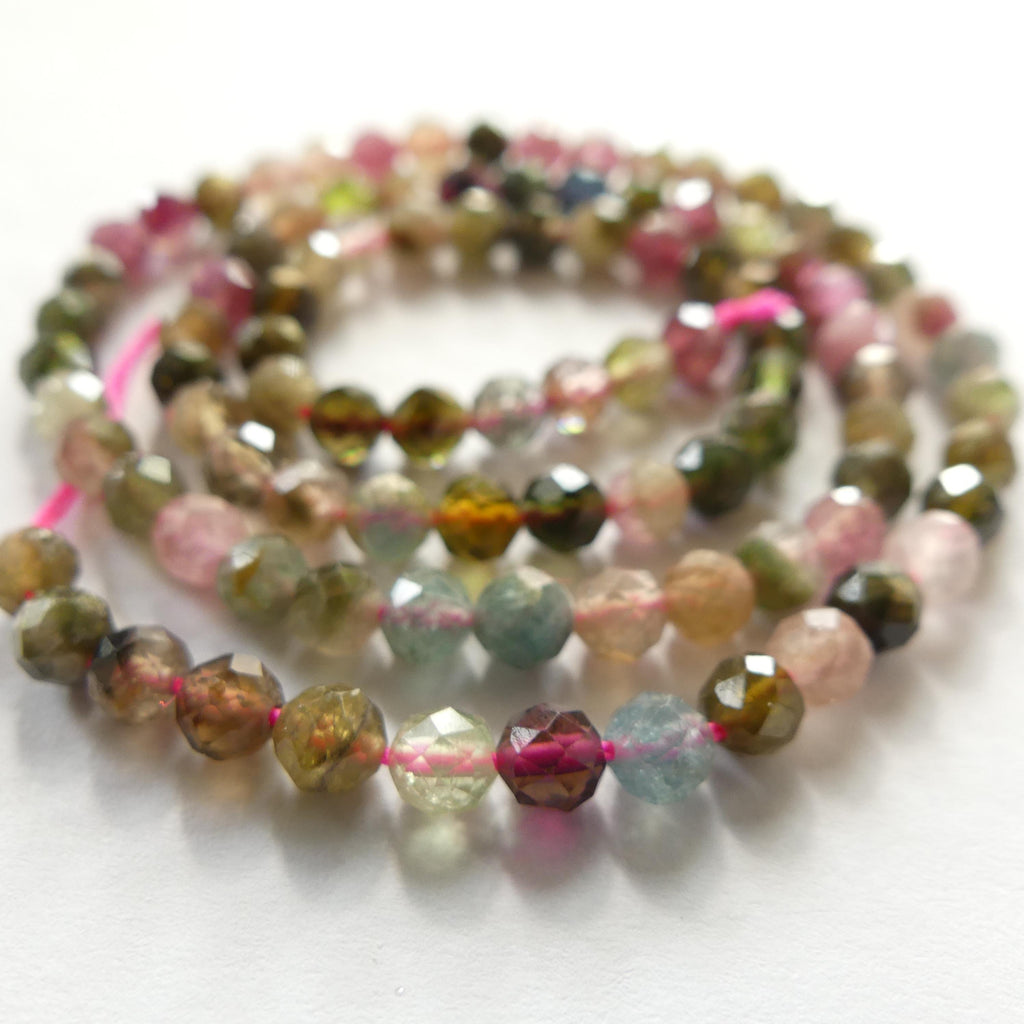 4mm AAA Watermelon Tourmaline Faceted Beads 15" Transparent Rainbow Gemstone Beads Jewelry Making Beading Gift Crafter October Birthstone