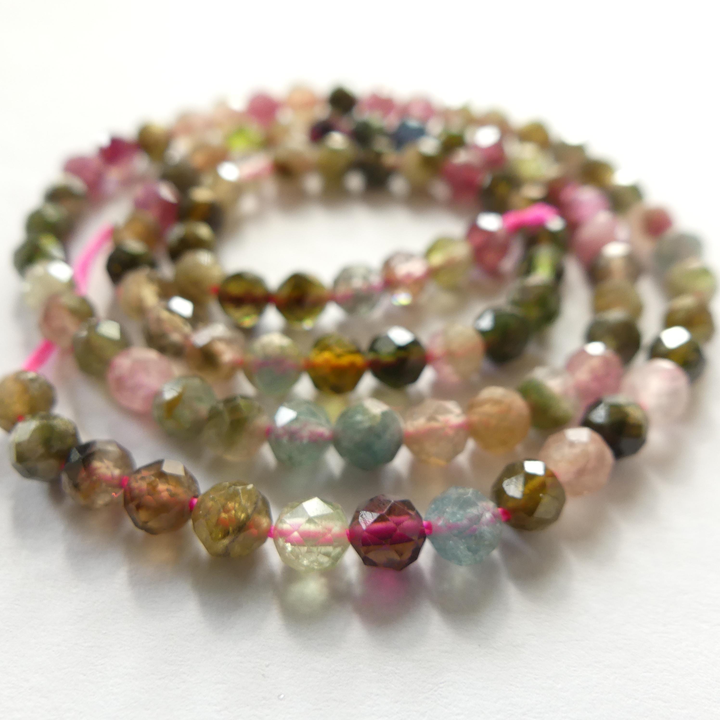 4mm AAA Watermelon Tourmaline Faceted Beads 15" Transparent Rainbow Gemstone Beads Jewelry Making Beading Gift Crafter October Birthstone
