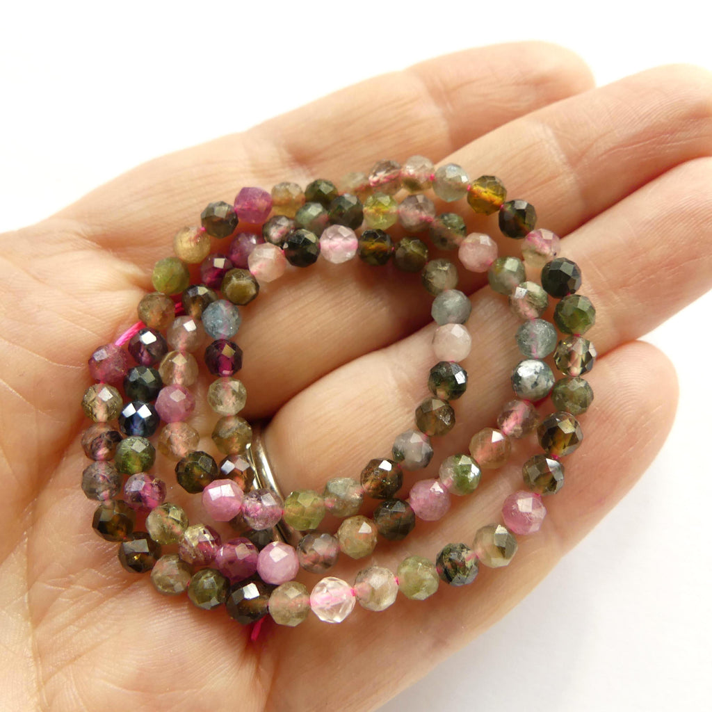 4mm AAA Watermelon Tourmaline Faceted Beads 15" Transparent Rainbow Gemstone Beads Jewelry Making Beading Gift Crafter October Birthstone