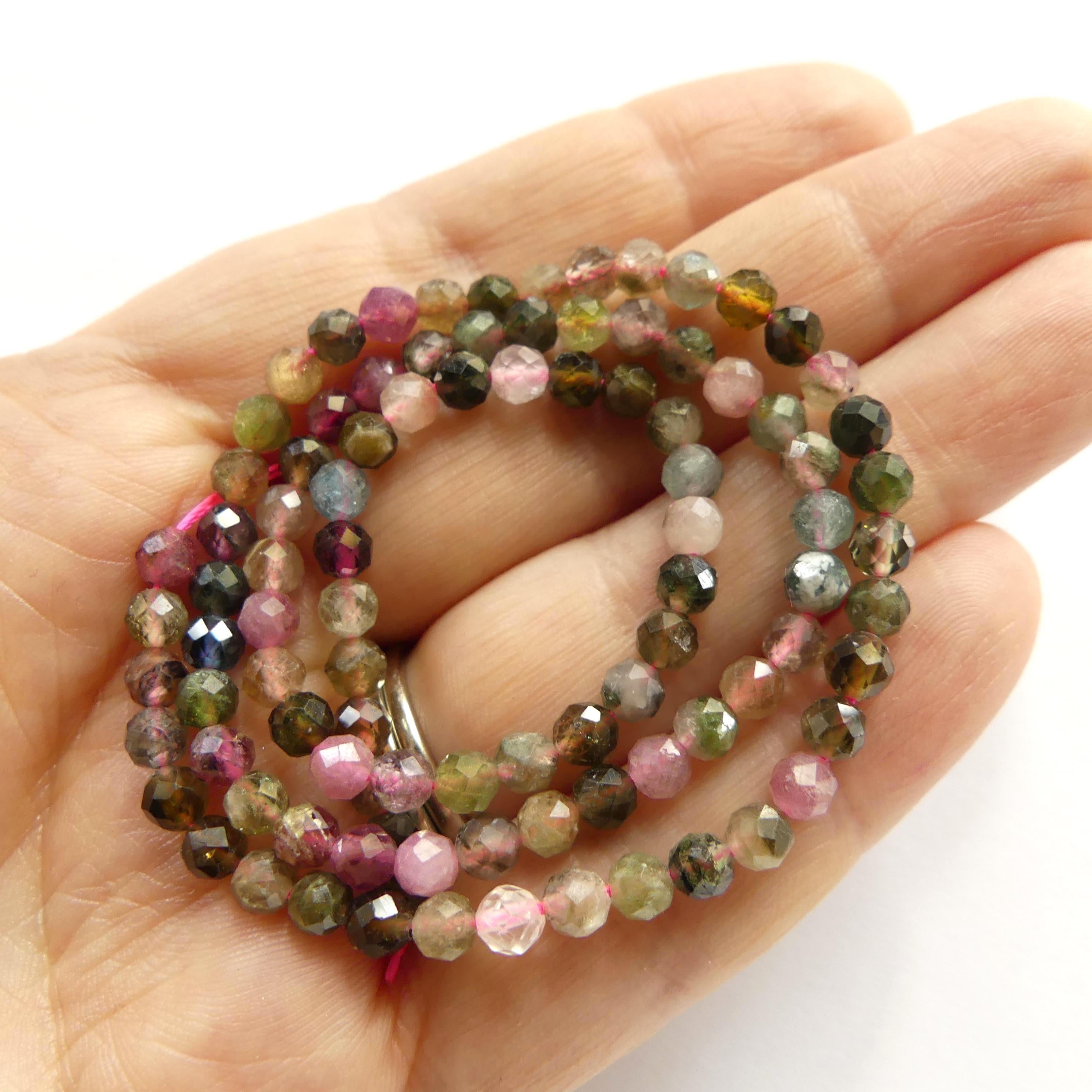 4mm AAA Watermelon Tourmaline Faceted Beads 15" Transparent Rainbow Gemstone Beads Jewelry Making Beading Gift Crafter October Birthstone