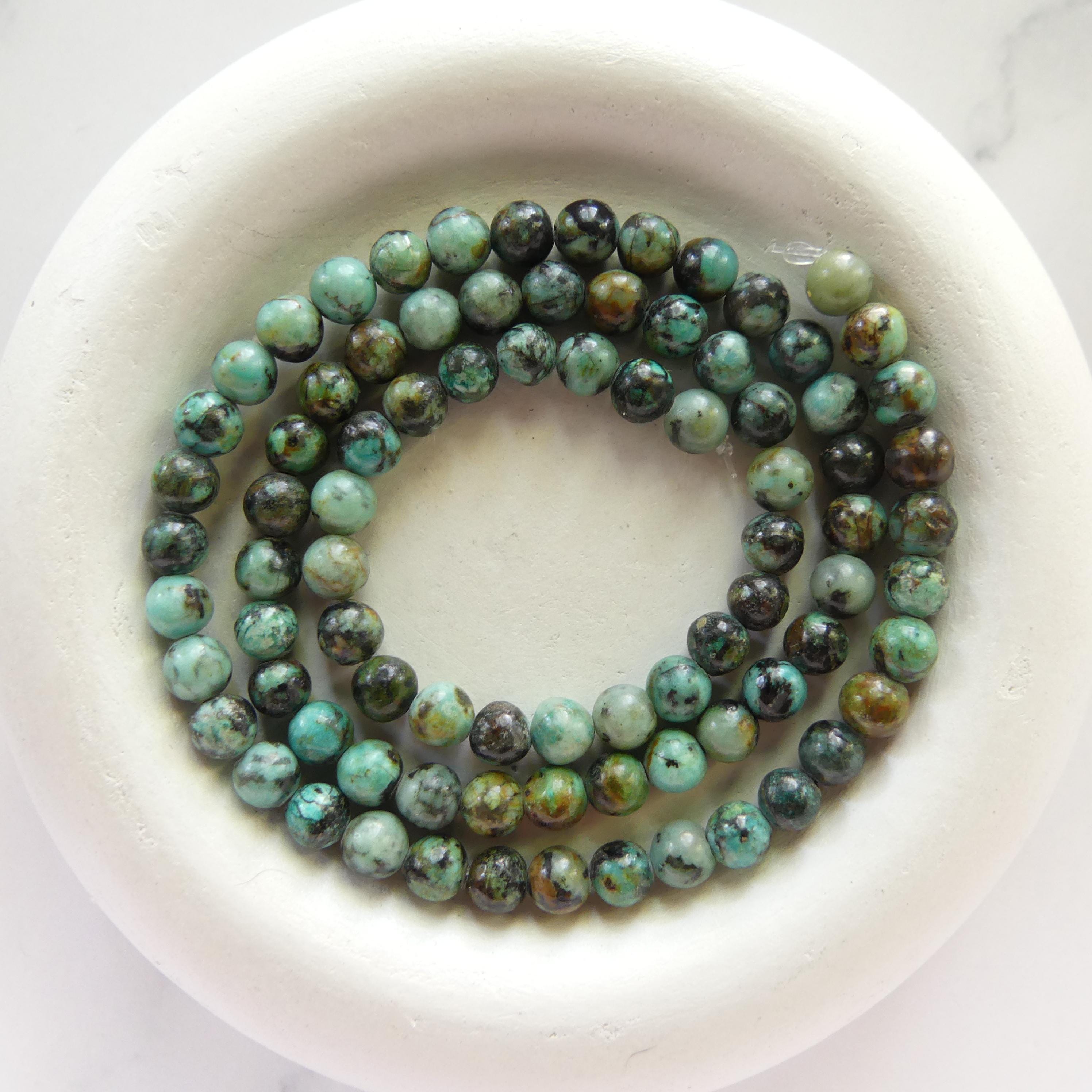 4mm African Turquoise Beads Smooth 15" Turquoise Genuine Gemstone Beads for Jewelry Making Beading Craft Gift Beads December Birthstone